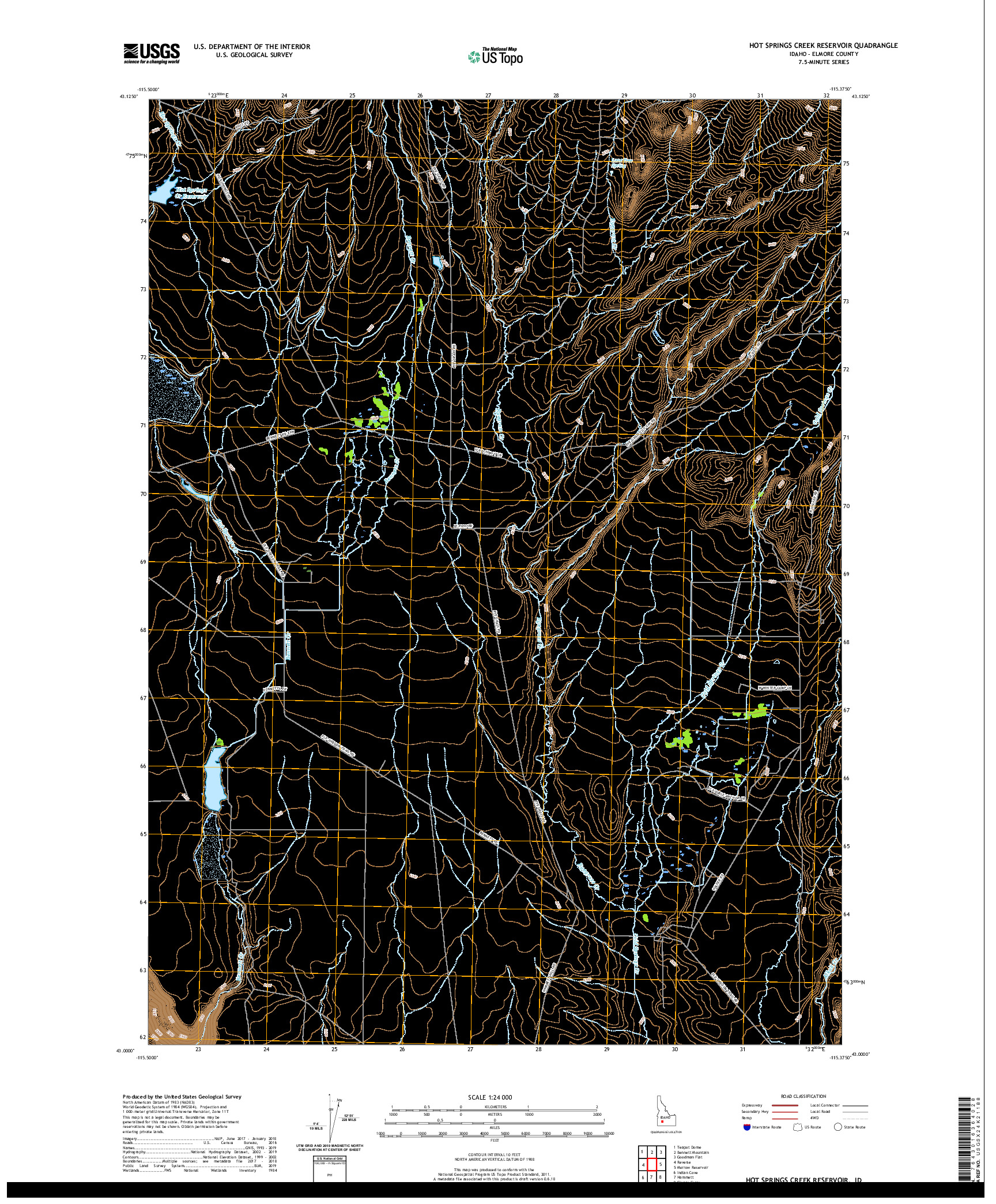 USGS US TOPO 7.5-MINUTE MAP FOR HOT SPRINGS CREEK RESERVOIR, ID 2020