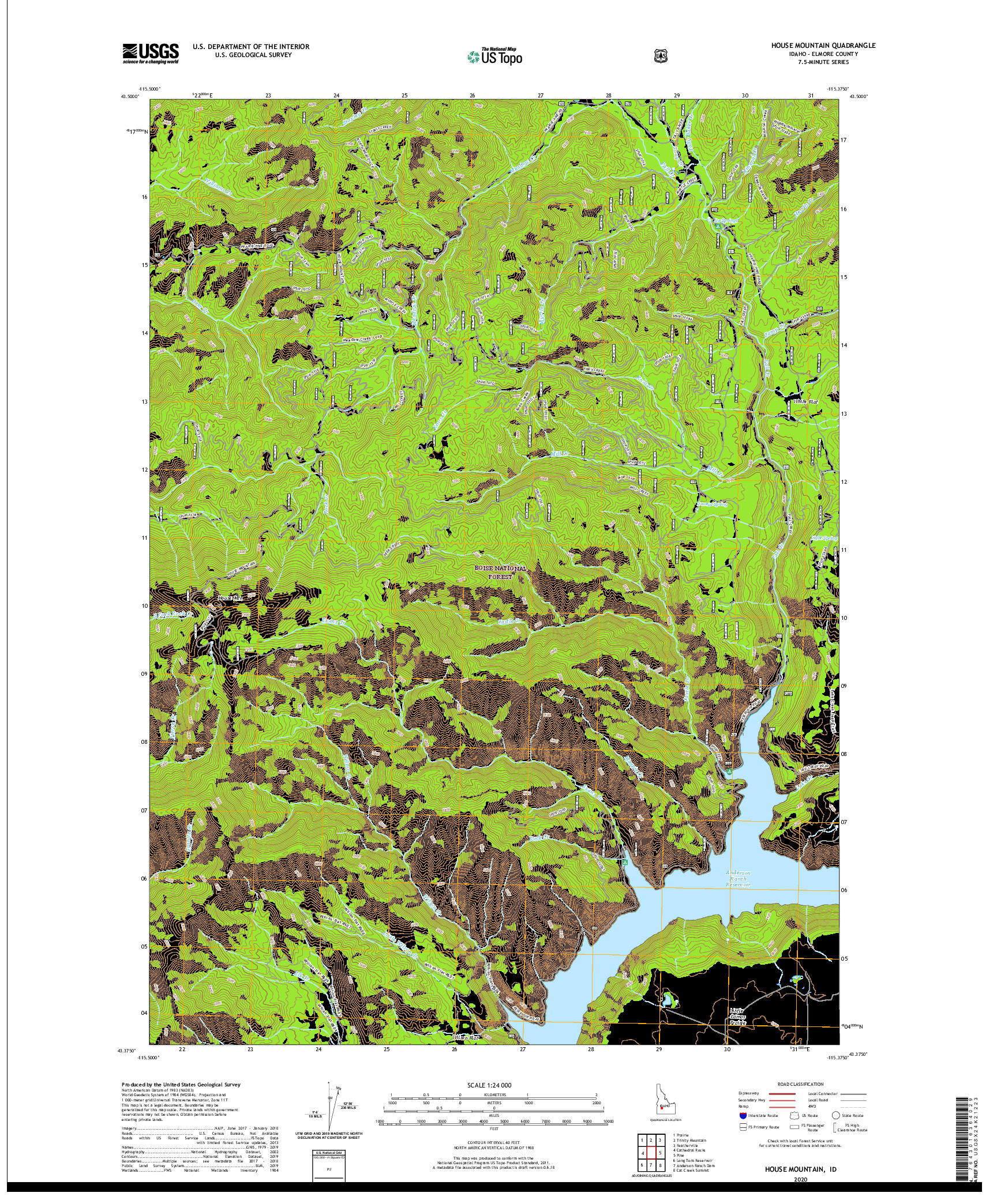 USGS US TOPO 7.5-MINUTE MAP FOR HOUSE MOUNTAIN, ID 2020