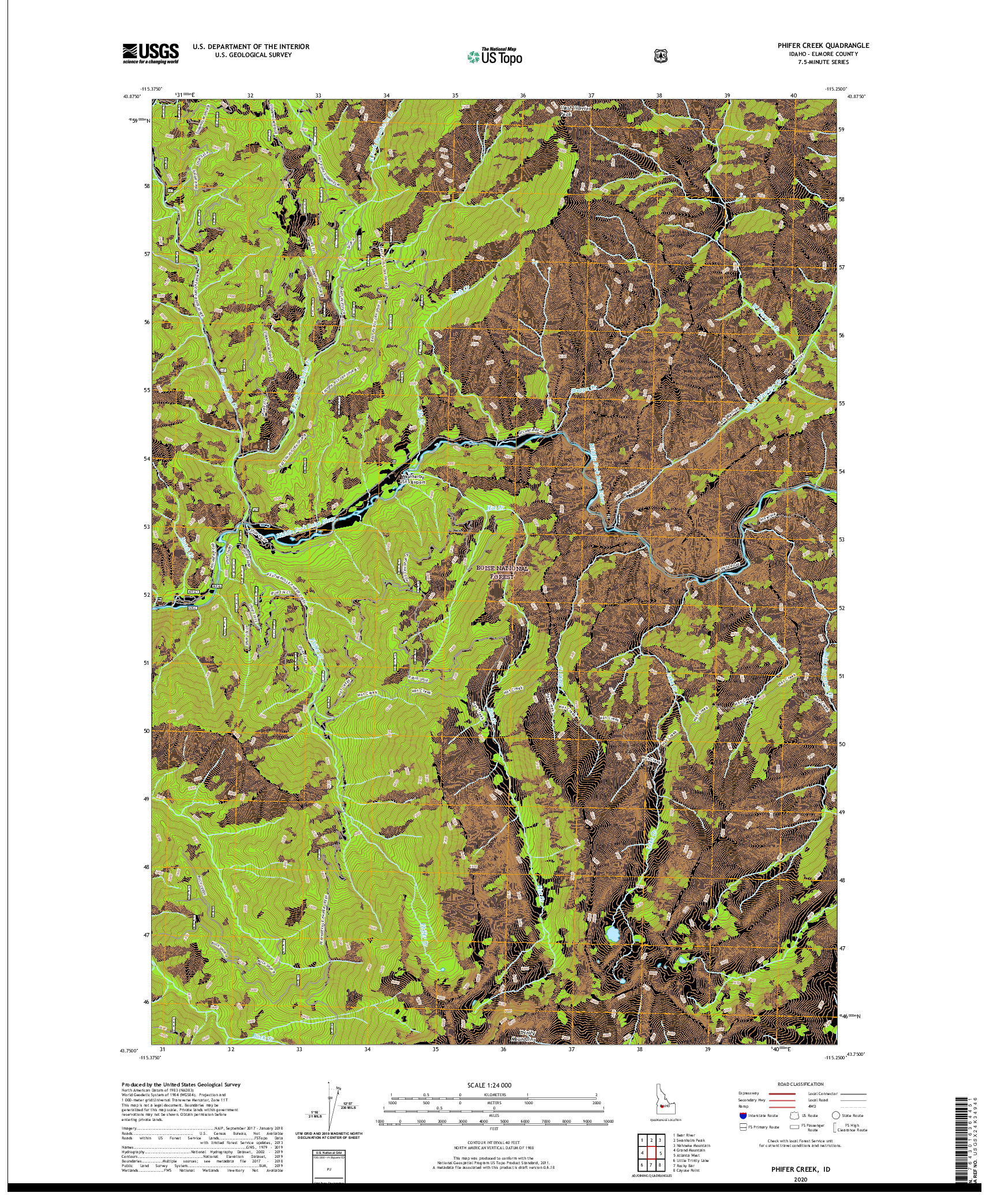 USGS US TOPO 7.5-MINUTE MAP FOR PHIFER CREEK, ID 2020