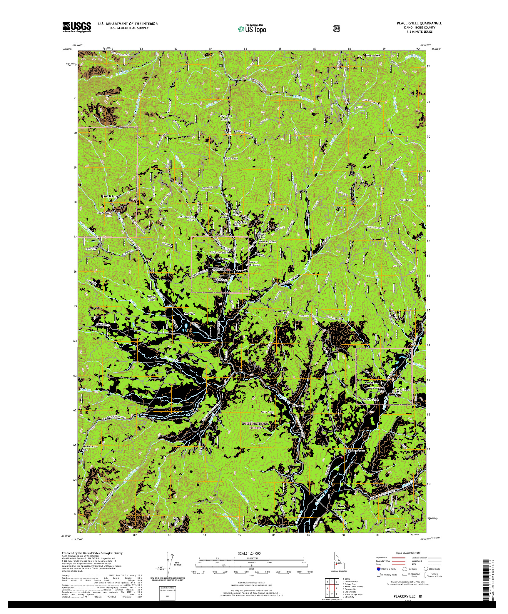 USGS US TOPO 7.5-MINUTE MAP FOR PLACERVILLE, ID 2020