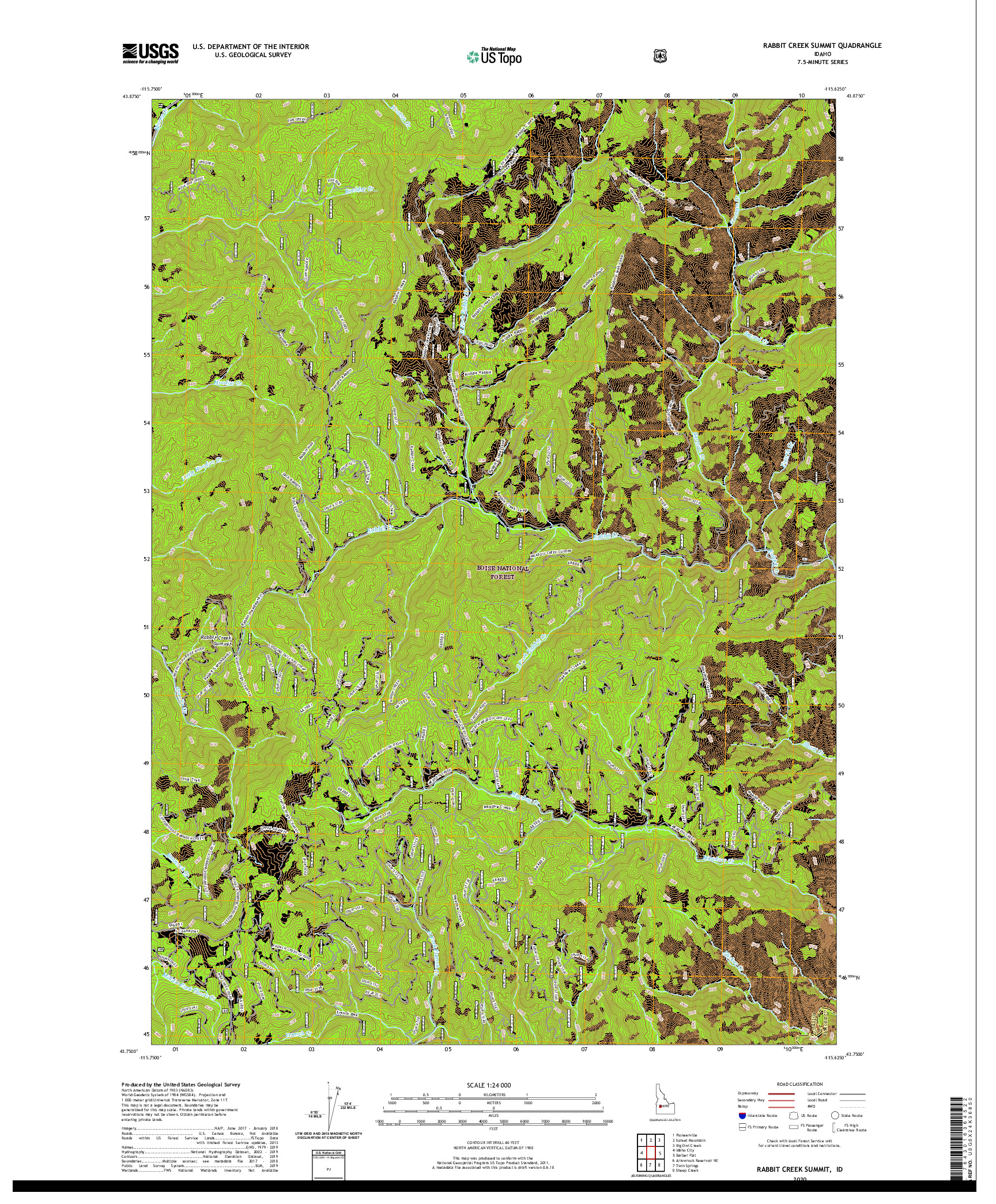 USGS US TOPO 7.5-MINUTE MAP FOR RABBIT CREEK SUMMIT, ID 2020