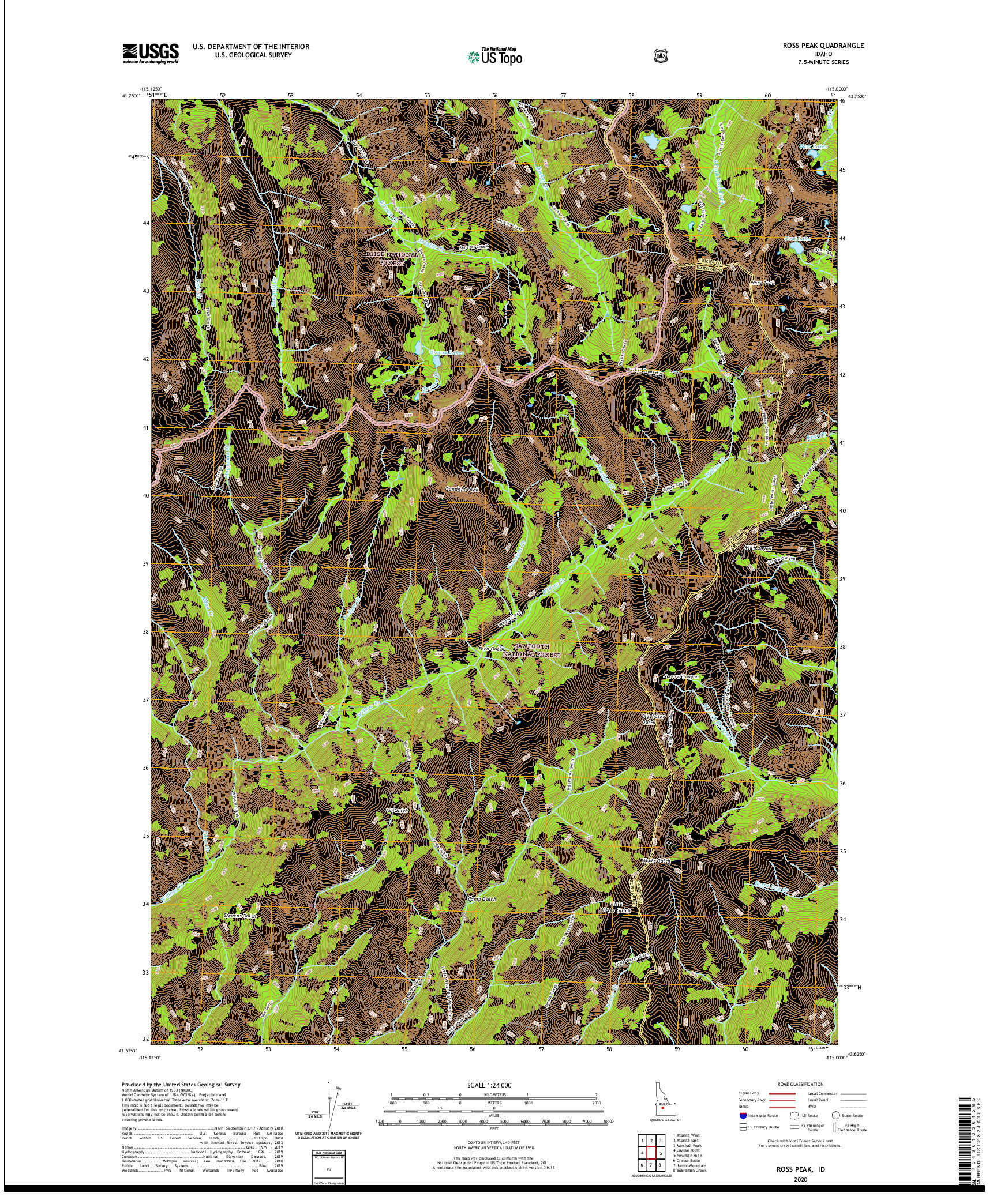 USGS US TOPO 7.5-MINUTE MAP FOR ROSS PEAK, ID 2020