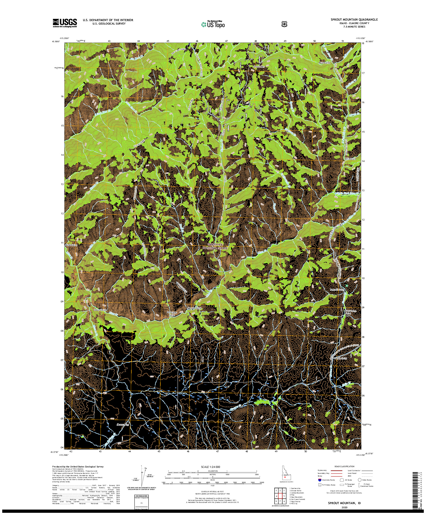 USGS US TOPO 7.5-MINUTE MAP FOR SPROUT MOUNTAIN, ID 2020
