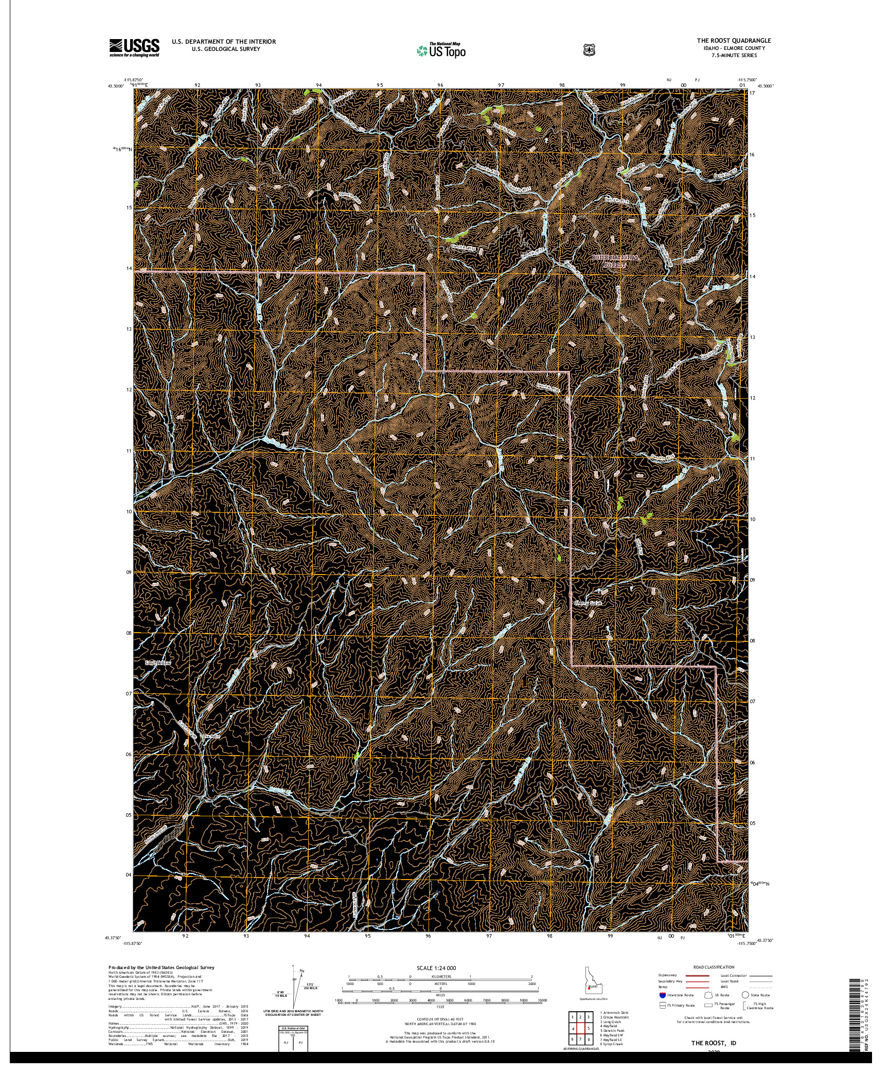 USGS US TOPO 7.5-MINUTE MAP FOR THE ROOST, ID 2020