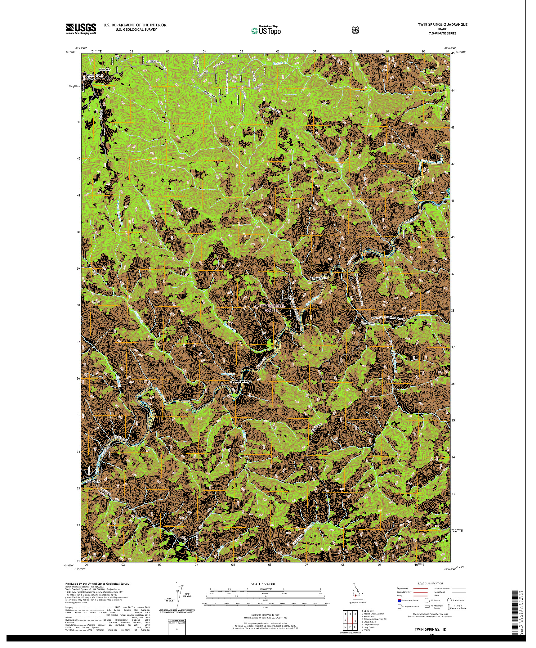 USGS US TOPO 7.5-MINUTE MAP FOR TWIN SPRINGS, ID 2020