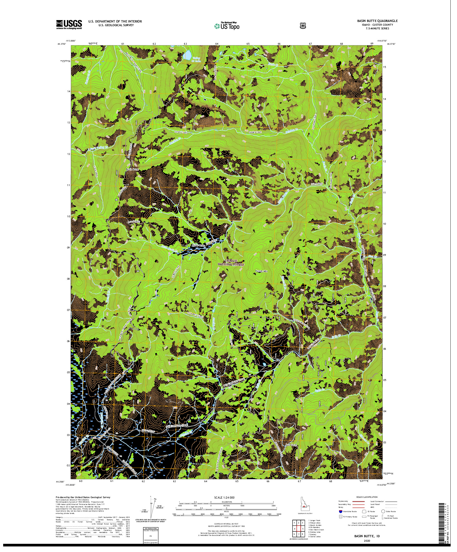 USGS US TOPO 7.5-MINUTE MAP FOR BASIN BUTTE, ID 2020