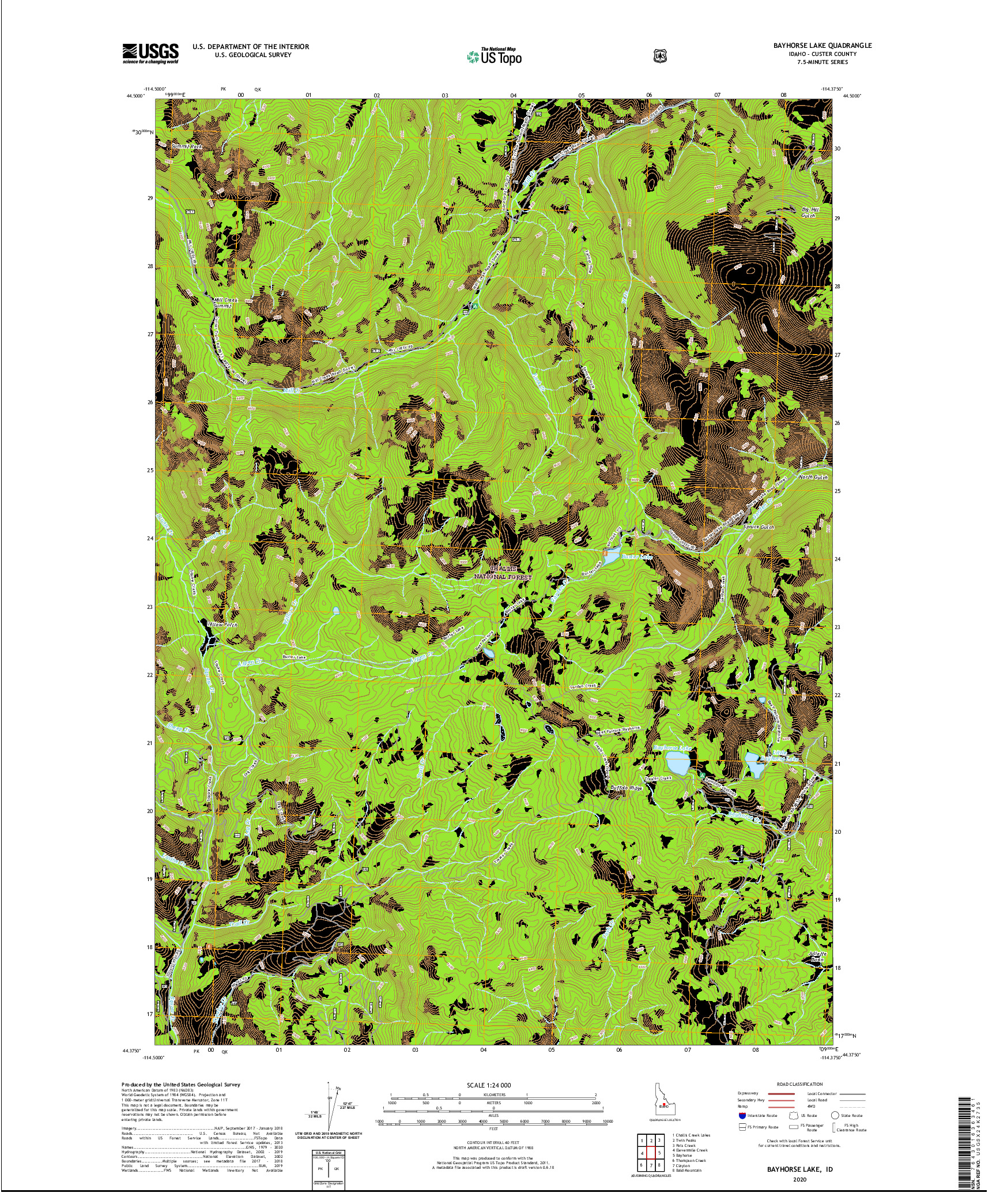 USGS US TOPO 7.5-MINUTE MAP FOR BAYHORSE LAKE, ID 2020