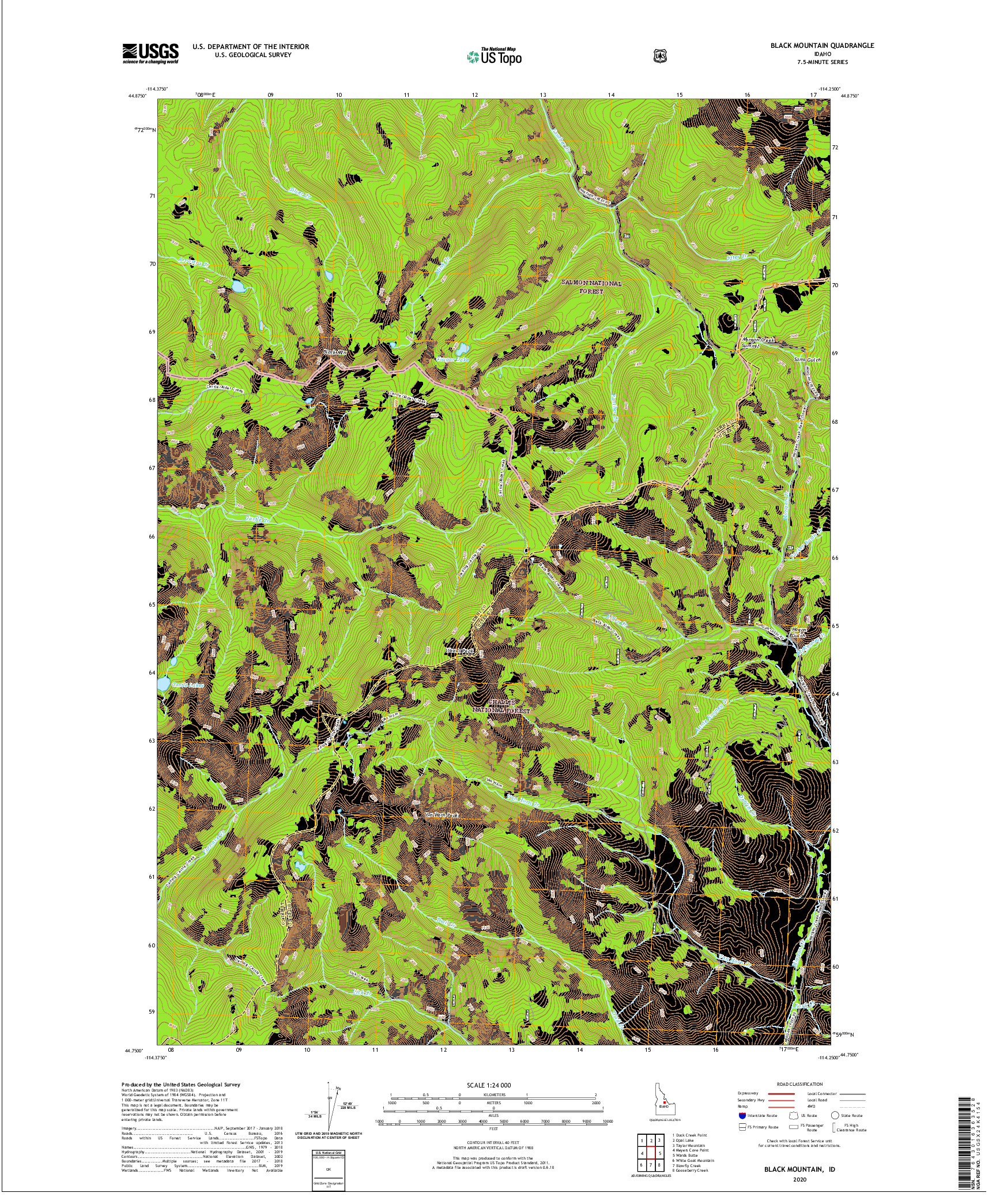 USGS US TOPO 7.5-MINUTE MAP FOR BLACK MOUNTAIN, ID 2020