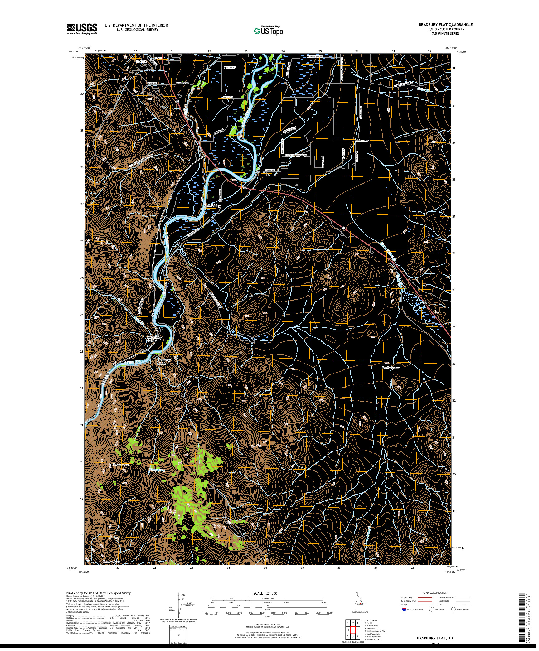 USGS US TOPO 7.5-MINUTE MAP FOR BRADBURY FLAT, ID 2020