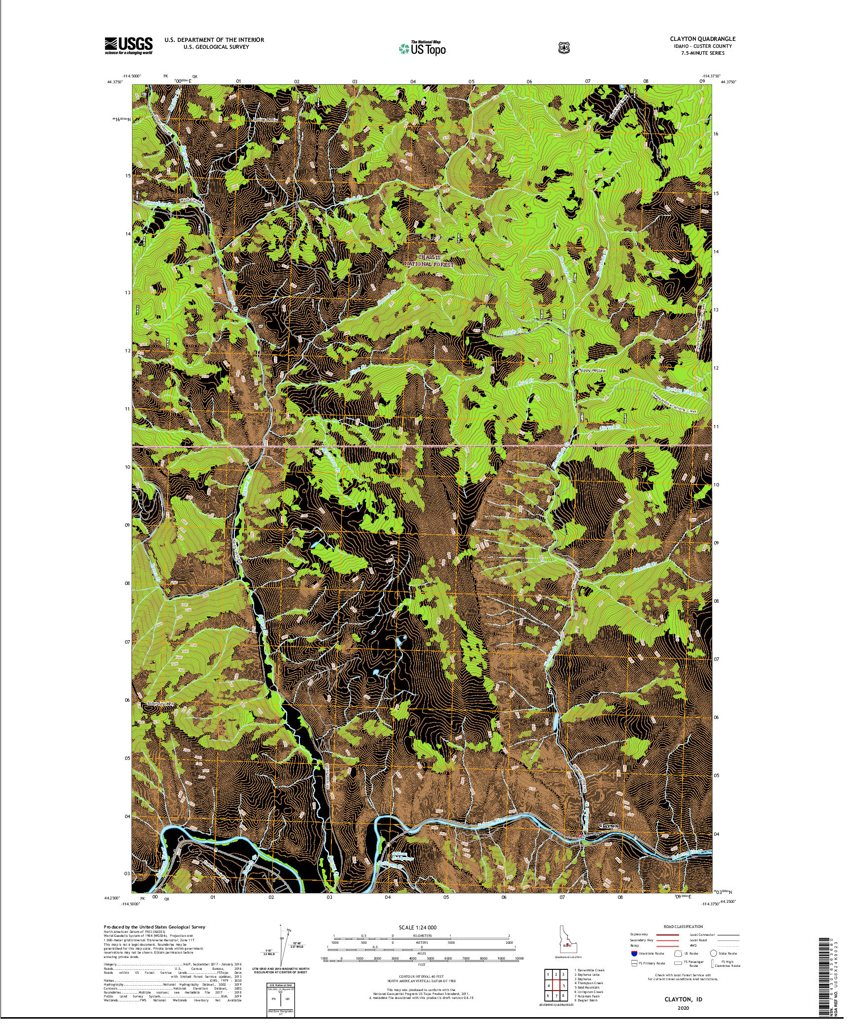 USGS US TOPO 7.5-MINUTE MAP FOR CLAYTON, ID 2020