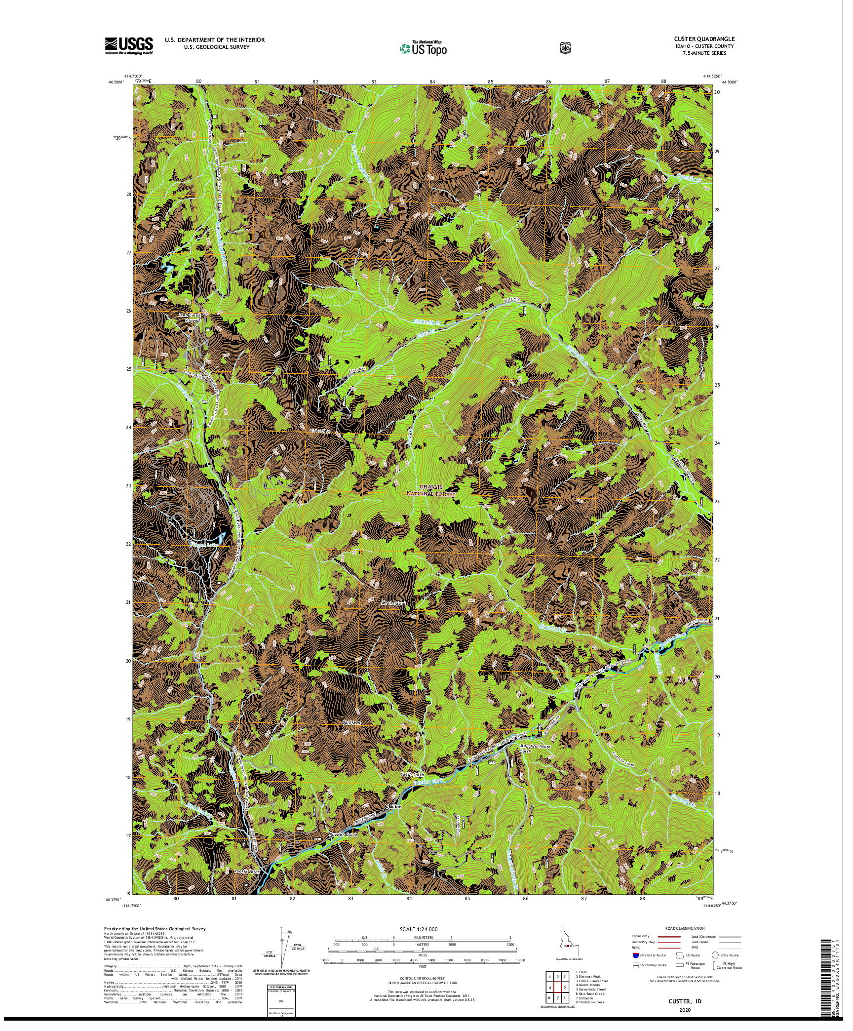 USGS US TOPO 7.5-MINUTE MAP FOR CUSTER, ID 2020
