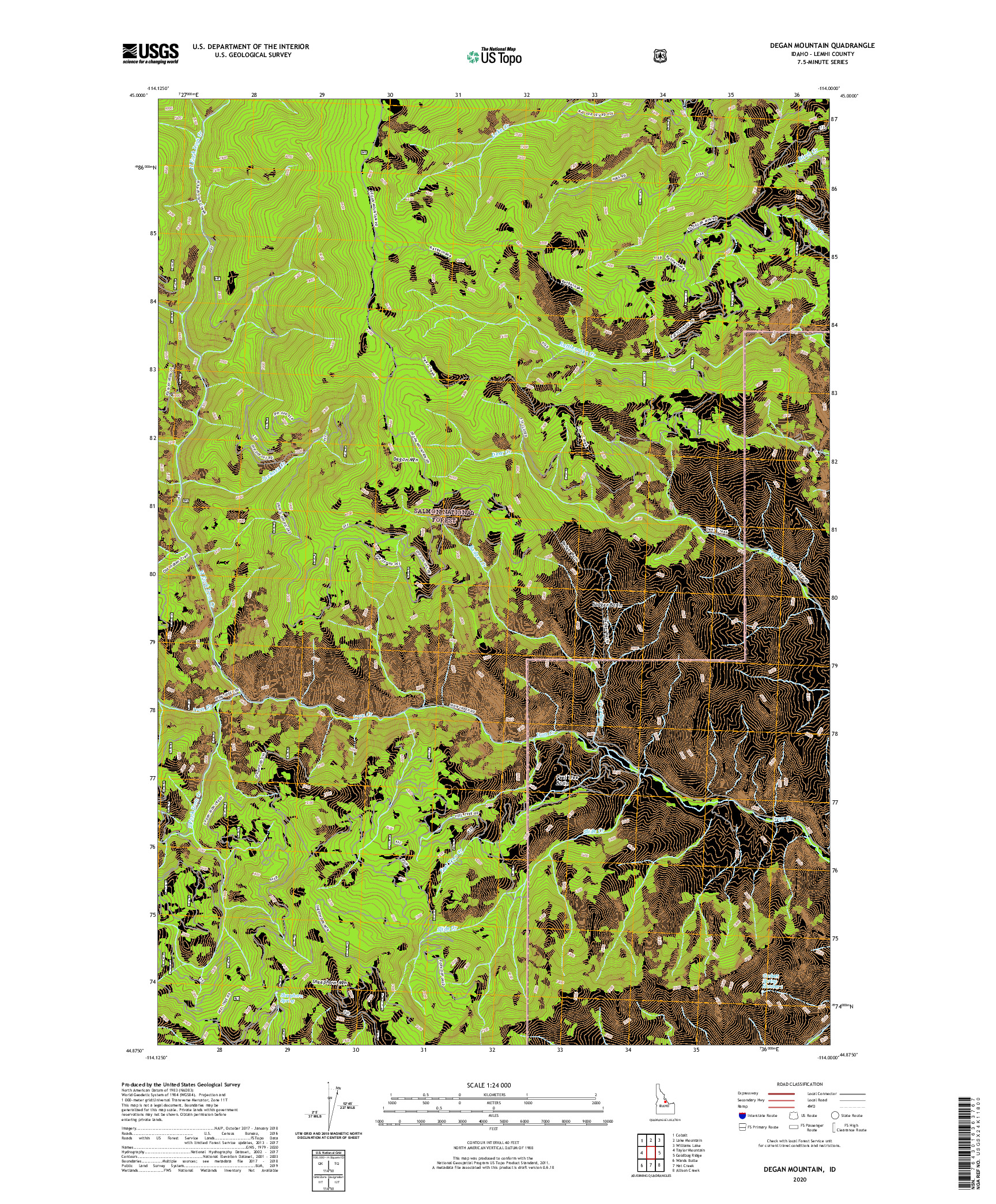 USGS US TOPO 7.5-MINUTE MAP FOR DEGAN MOUNTAIN, ID 2020