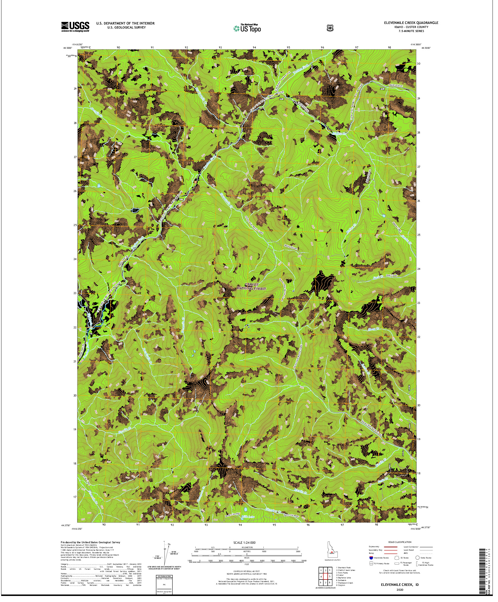 USGS US TOPO 7.5-MINUTE MAP FOR ELEVENMILE CREEK, ID 2020