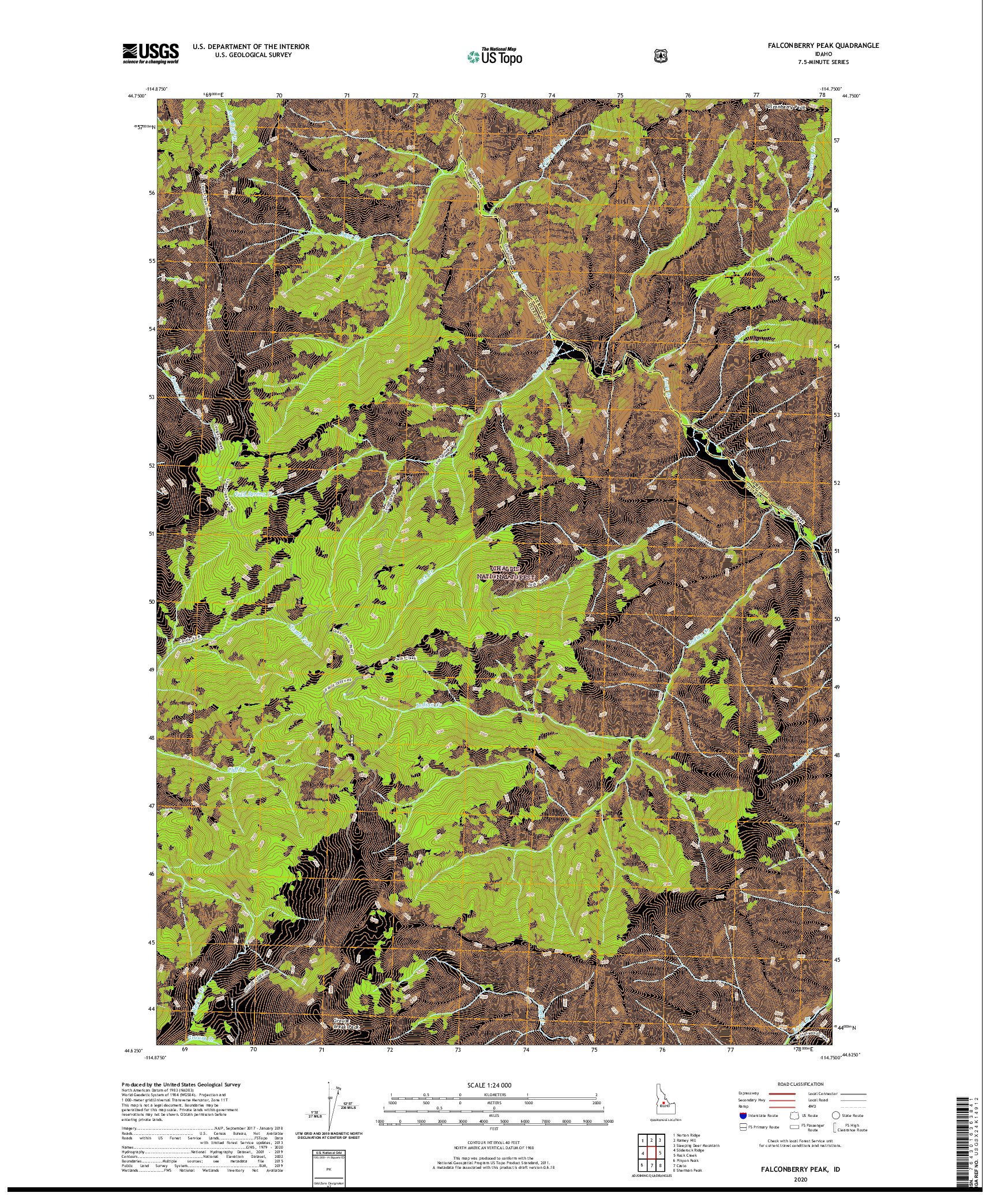 USGS US TOPO 7.5-MINUTE MAP FOR FALCONBERRY PEAK, ID 2020