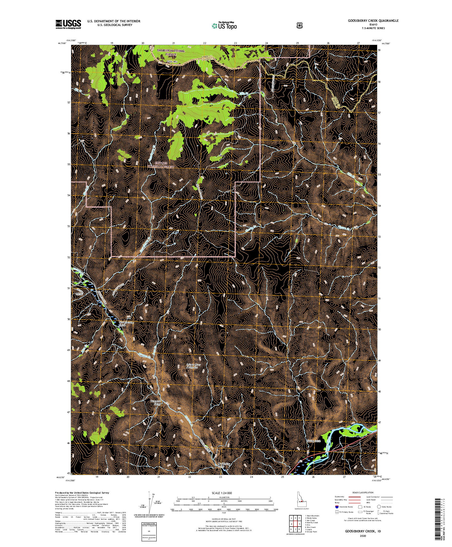 USGS US TOPO 7.5-MINUTE MAP FOR GOOSEBERRY CREEK, ID 2020