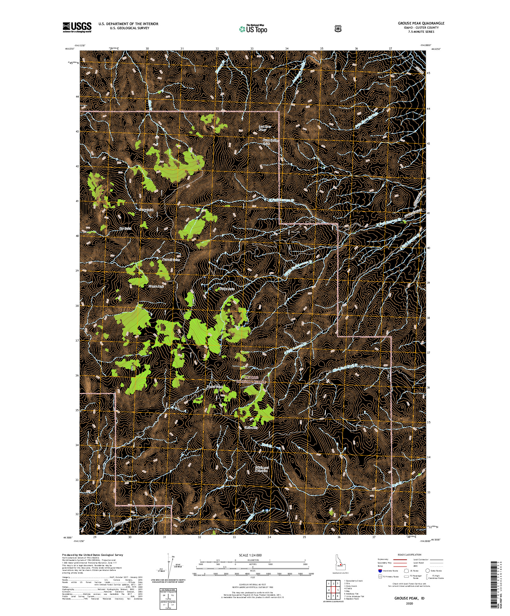 USGS US TOPO 7.5-MINUTE MAP FOR GROUSE PEAK, ID 2020