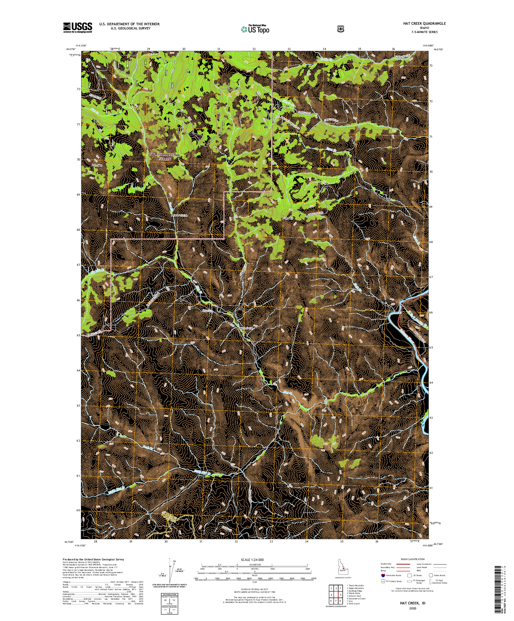 USGS US TOPO 7.5-MINUTE MAP FOR HAT CREEK, ID 2020