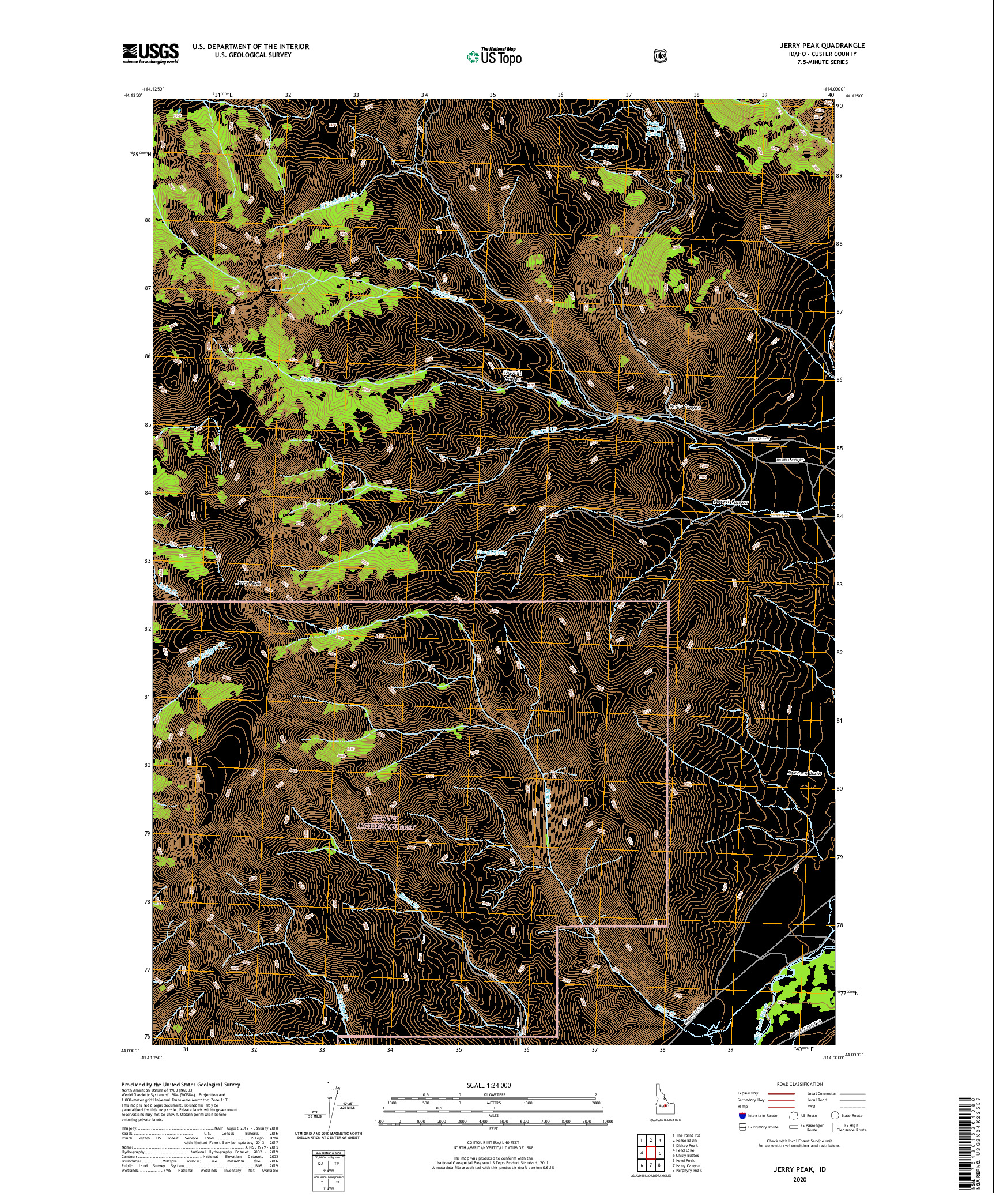 USGS US TOPO 7.5-MINUTE MAP FOR JERRY PEAK, ID 2020