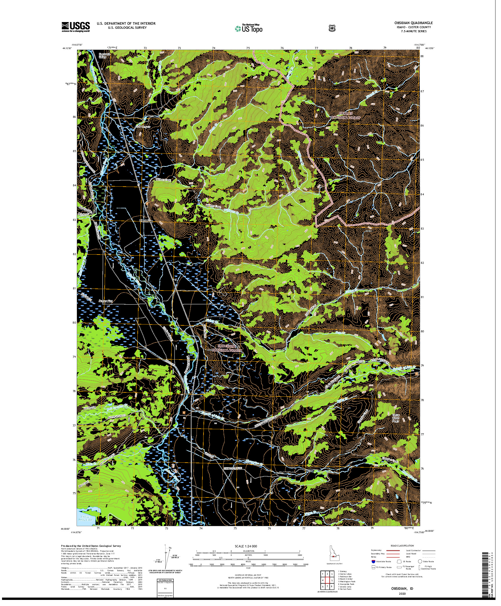 USGS US TOPO 7.5-MINUTE MAP FOR OBSIDIAN, ID 2020