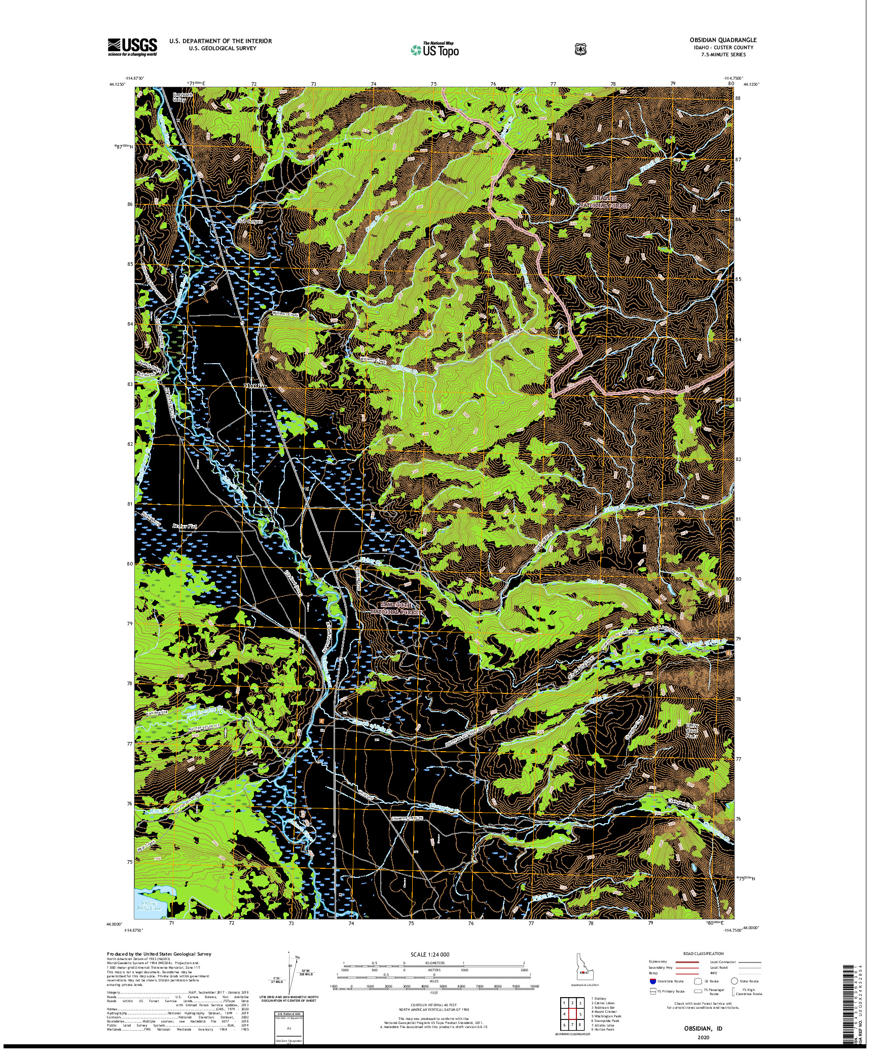 USGS US TOPO 7.5-MINUTE MAP FOR OBSIDIAN, ID 2020