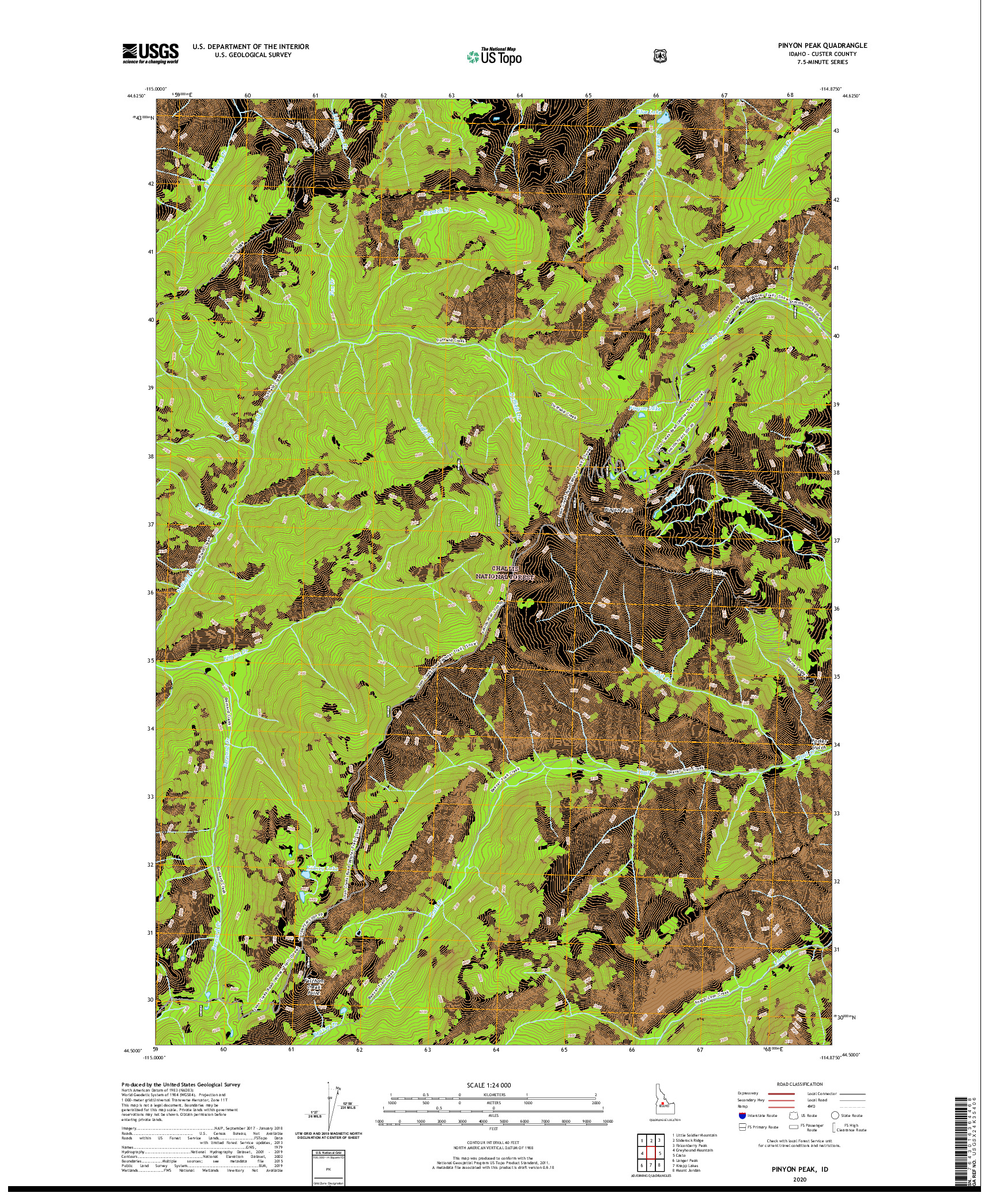 USGS US TOPO 7.5-MINUTE MAP FOR PINYON PEAK, ID 2020