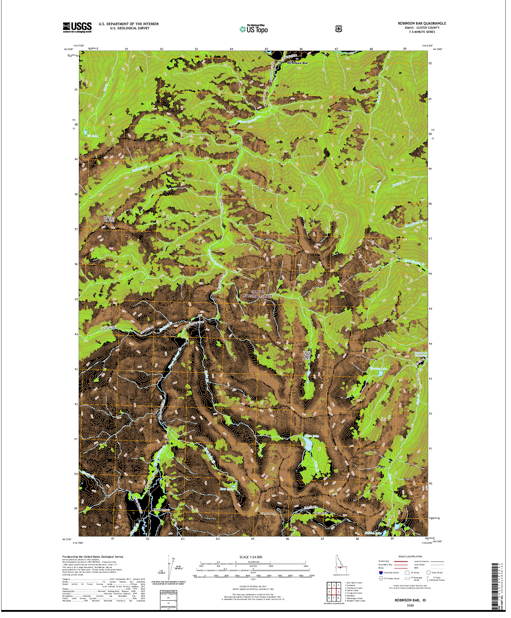 USGS US TOPO 7.5-MINUTE MAP FOR ROBINSON BAR, ID 2020