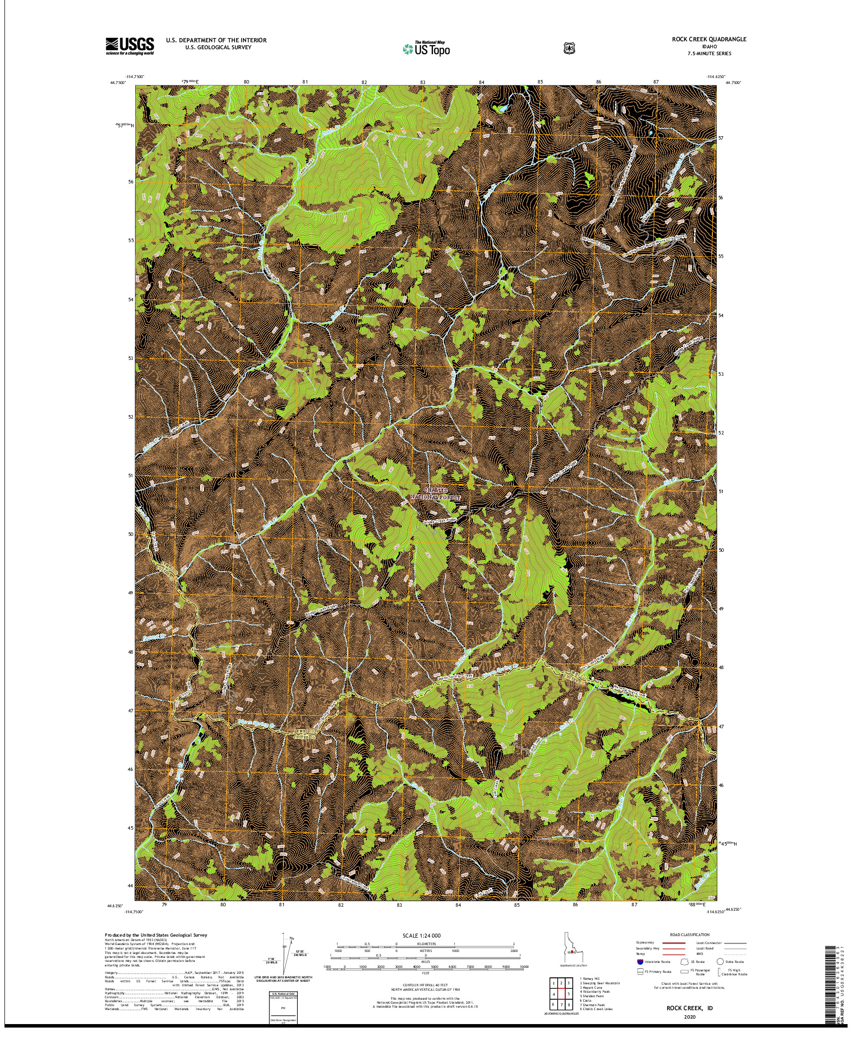 USGS US TOPO 7.5-MINUTE MAP FOR ROCK CREEK, ID 2020