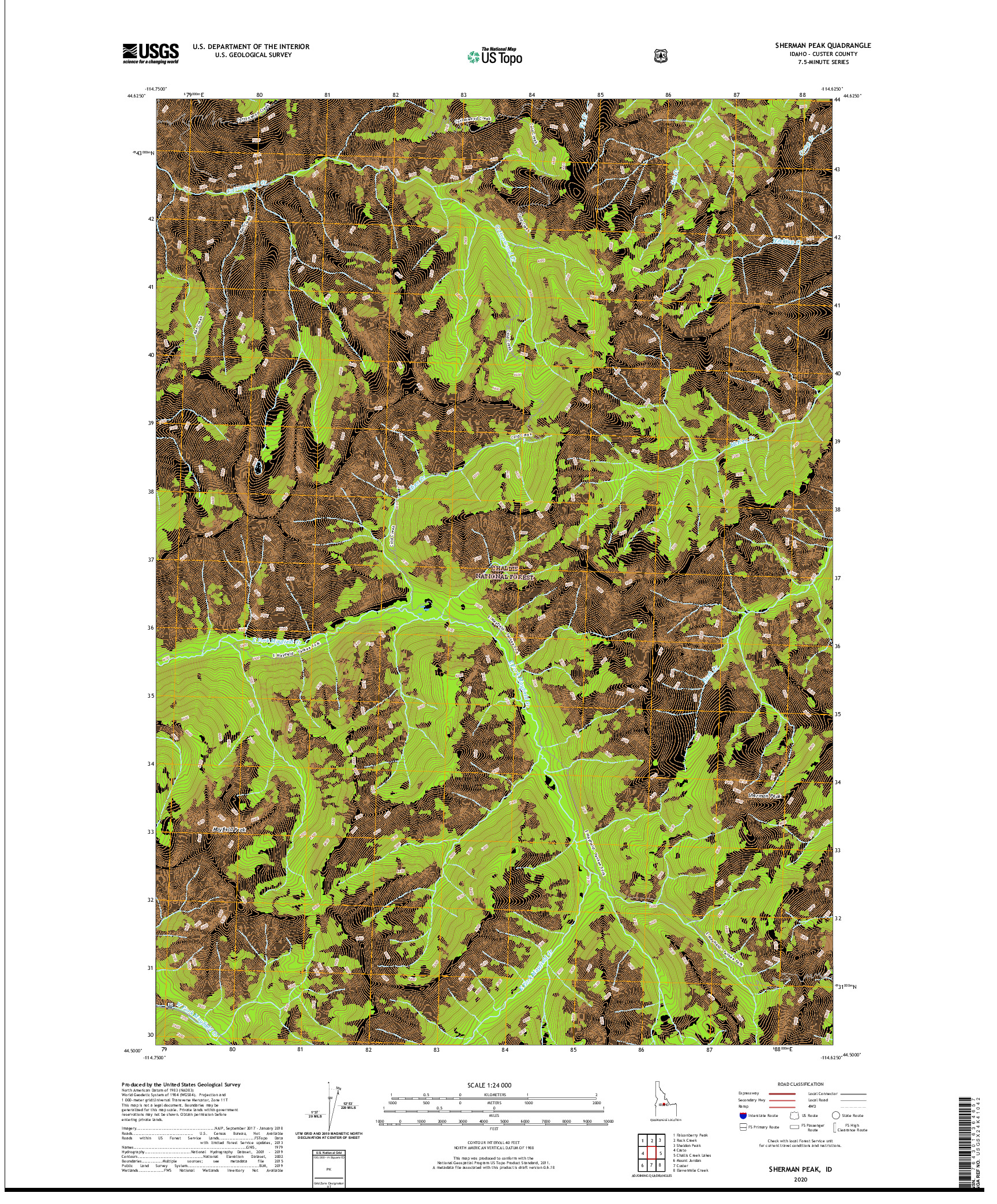 USGS US TOPO 7.5-MINUTE MAP FOR SHERMAN PEAK, ID 2020