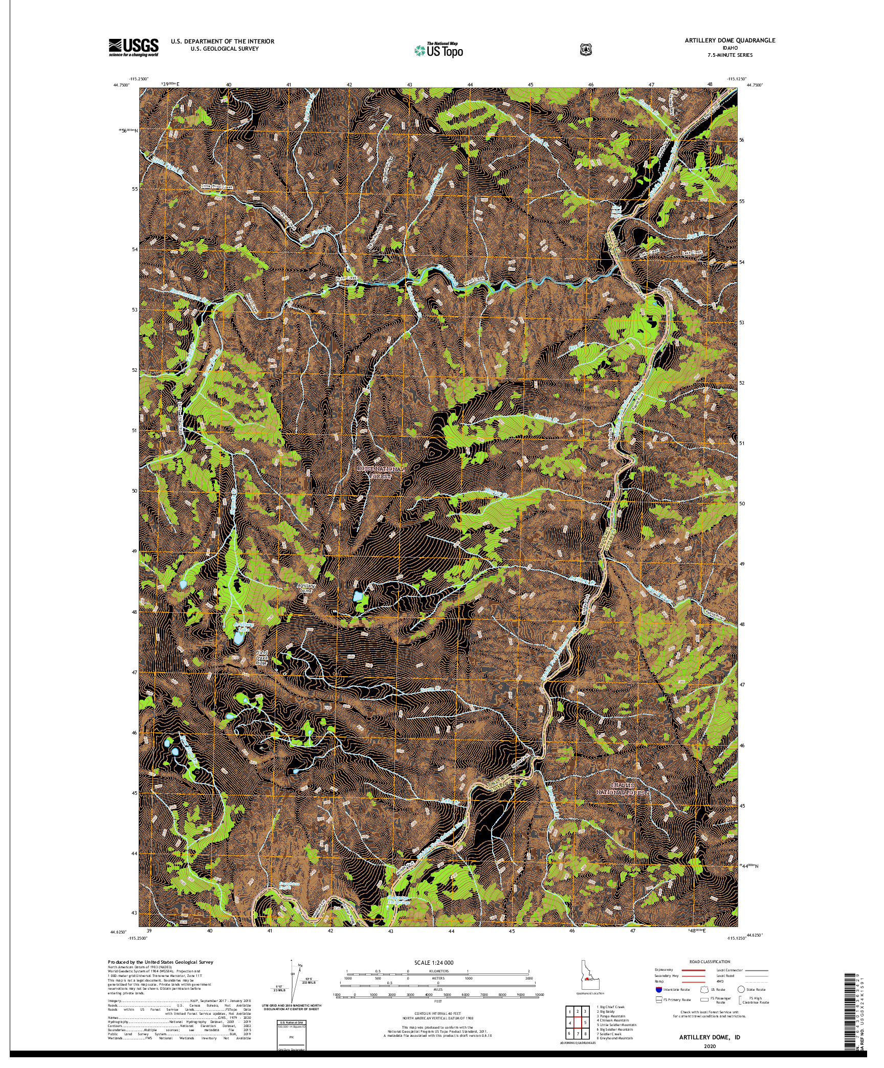 USGS US TOPO 7.5-MINUTE MAP FOR ARTILLERY DOME, ID 2020