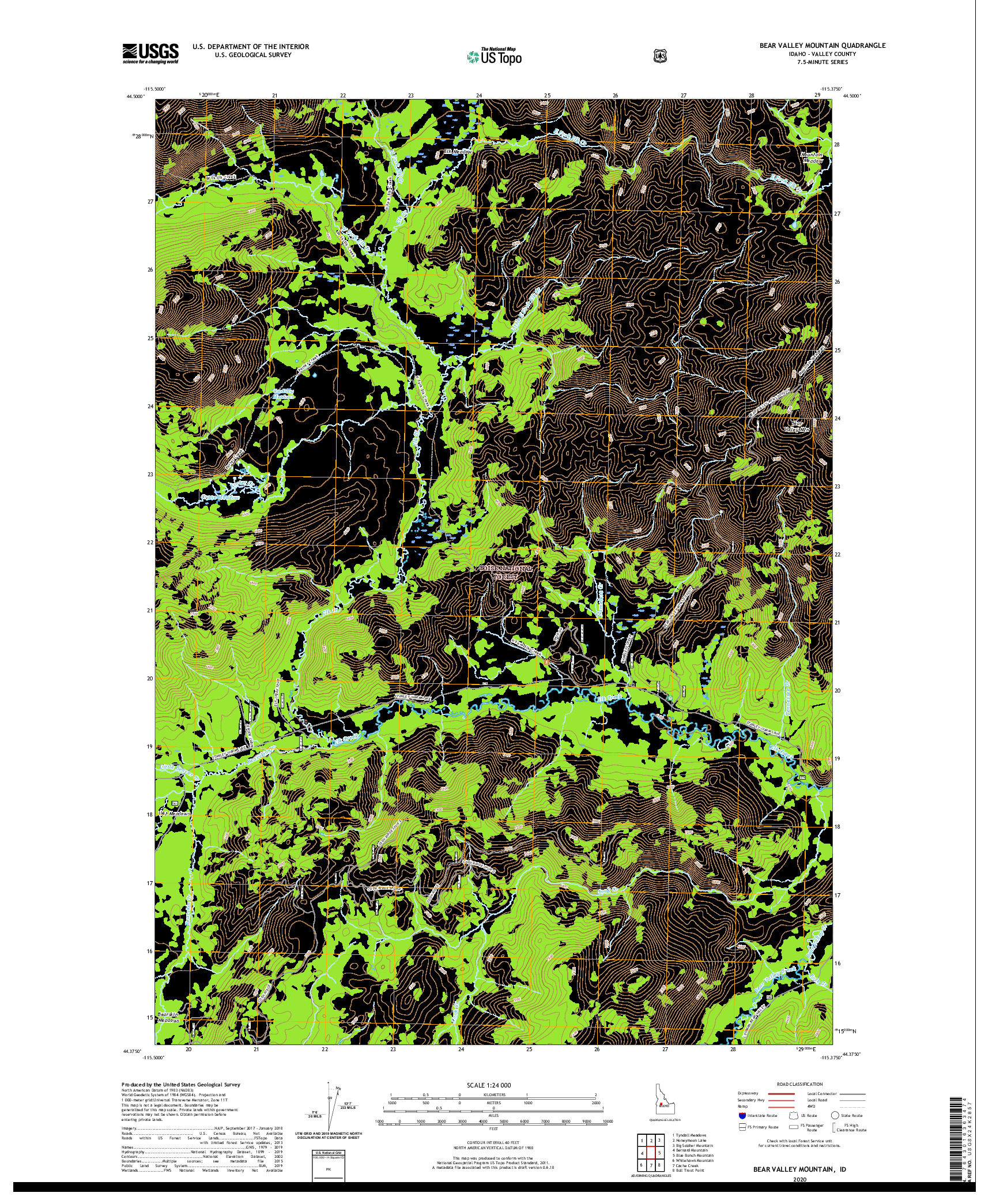 USGS US TOPO 7.5-MINUTE MAP FOR BEAR VALLEY MOUNTAIN, ID 2020