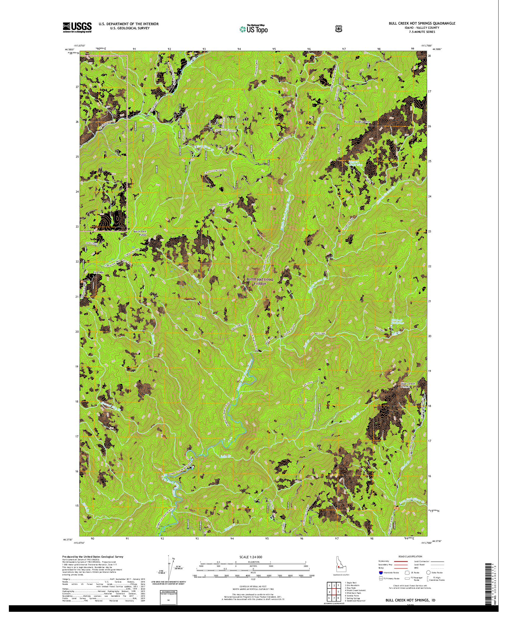 USGS US TOPO 7.5-MINUTE MAP FOR BULL CREEK HOT SPRINGS, ID 2020