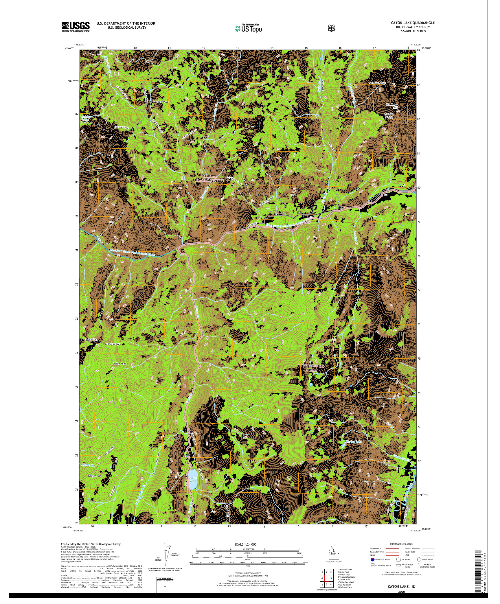USGS US TOPO 7.5-MINUTE MAP FOR CATON LAKE, ID 2020