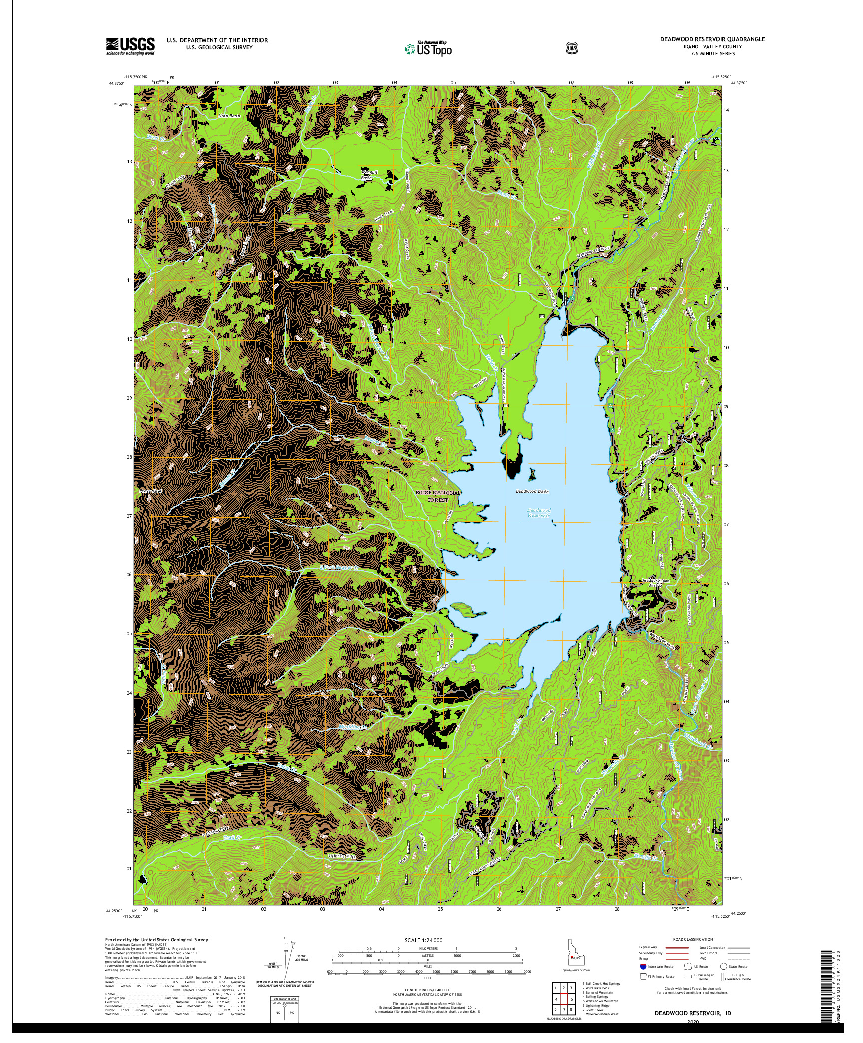 USGS US TOPO 7.5-MINUTE MAP FOR DEADWOOD RESERVOIR, ID 2020