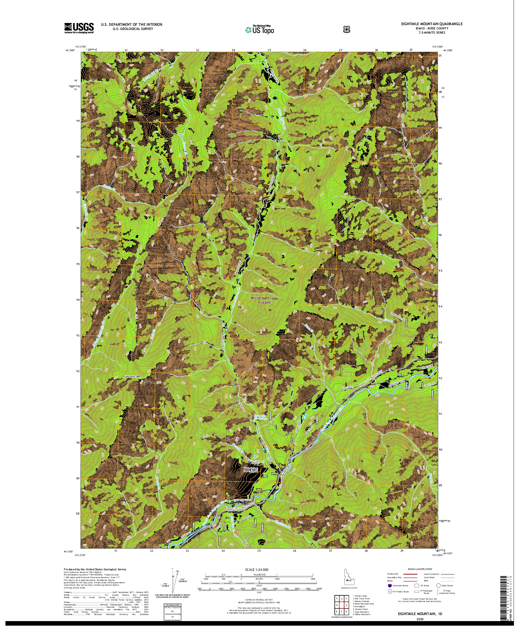 USGS US TOPO 7.5-MINUTE MAP FOR EIGHTMILE MOUNTAIN, ID 2020