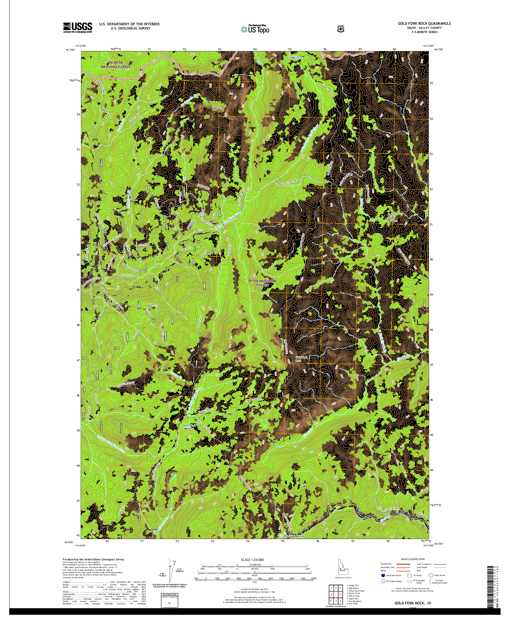 USGS US TOPO 7.5-MINUTE MAP FOR GOLD FORK ROCK, ID 2020
