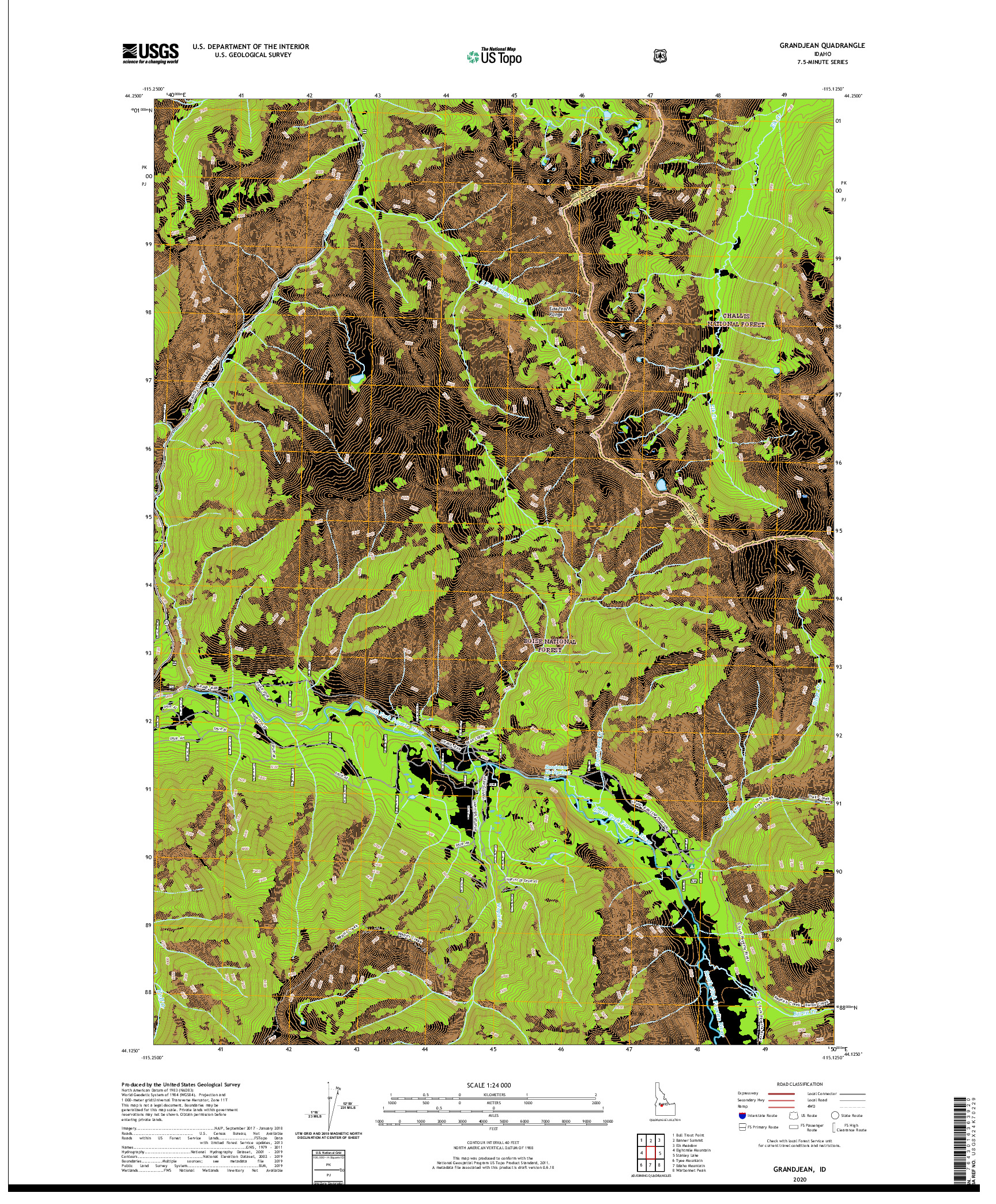 USGS US TOPO 7.5-MINUTE MAP FOR GRANDJEAN, ID 2020