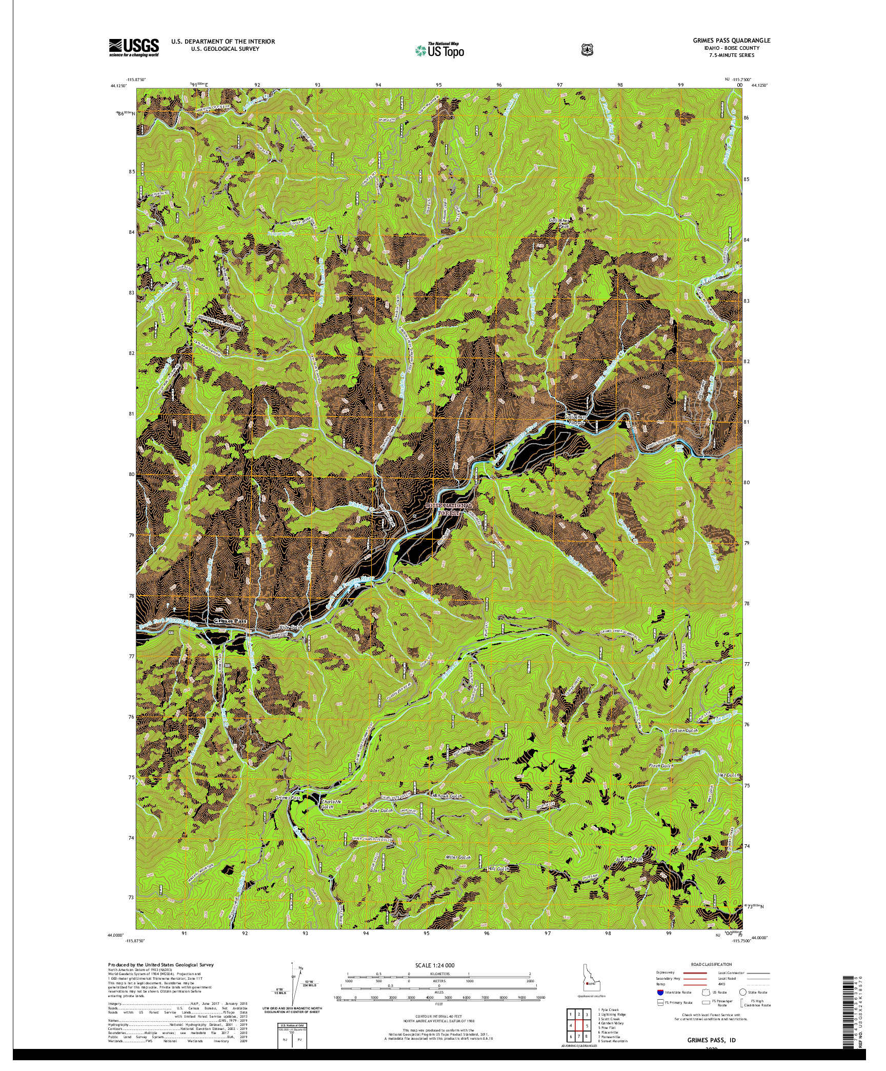 USGS US TOPO 7.5-MINUTE MAP FOR GRIMES PASS, ID 2020