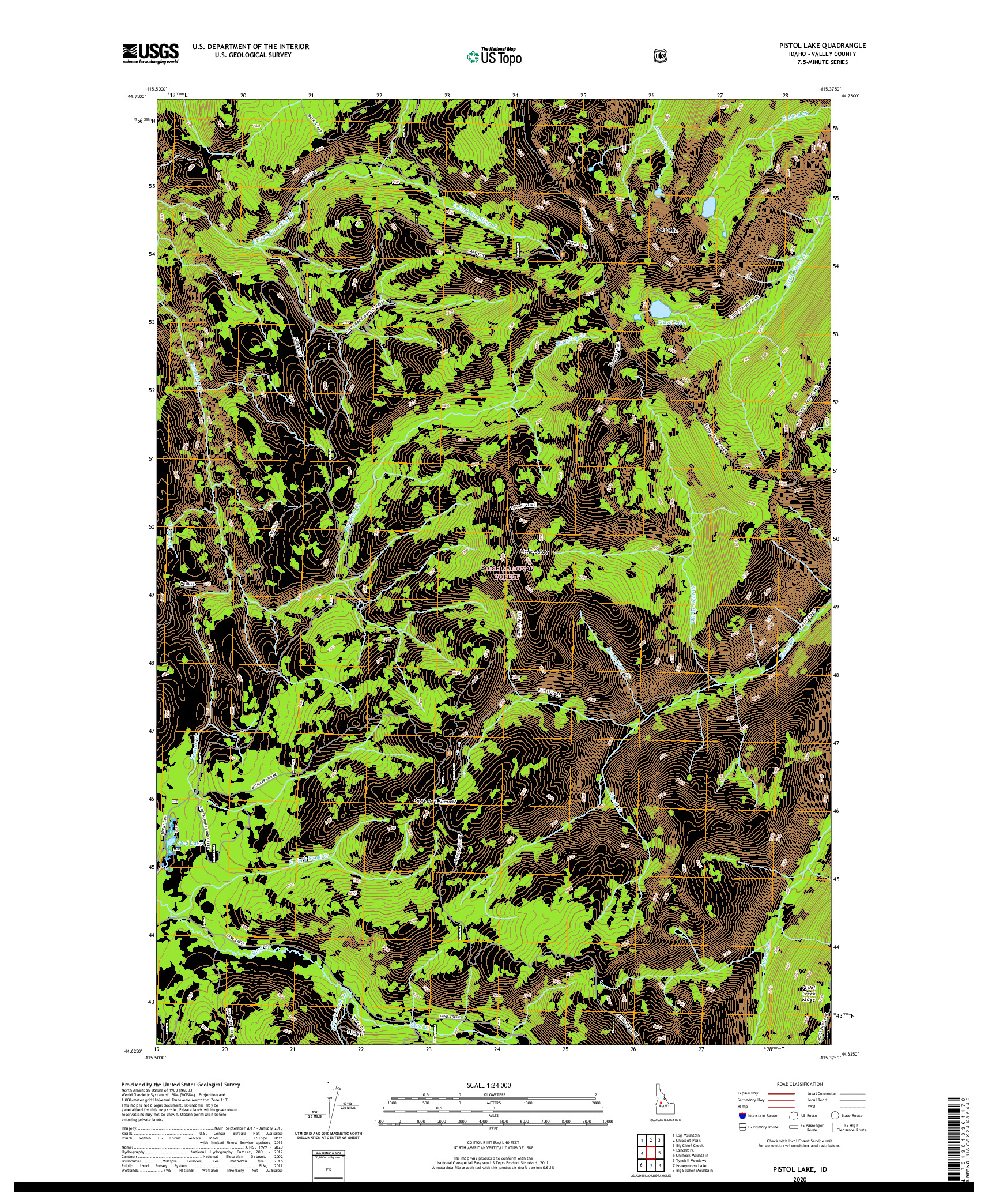 USGS US TOPO 7.5-MINUTE MAP FOR PISTOL LAKE, ID 2020