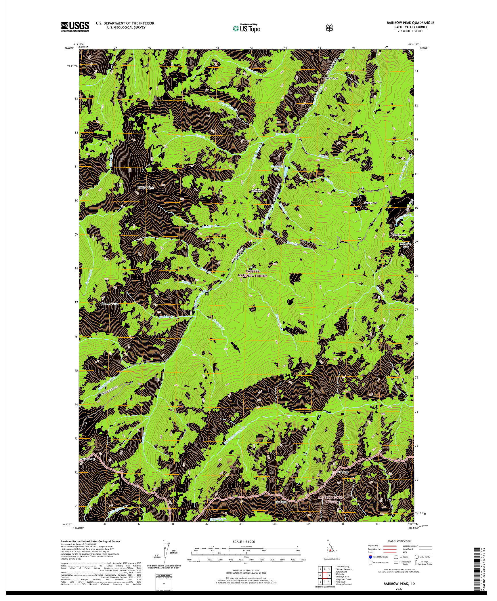 USGS US TOPO 7.5-MINUTE MAP FOR RAINBOW PEAK, ID 2020