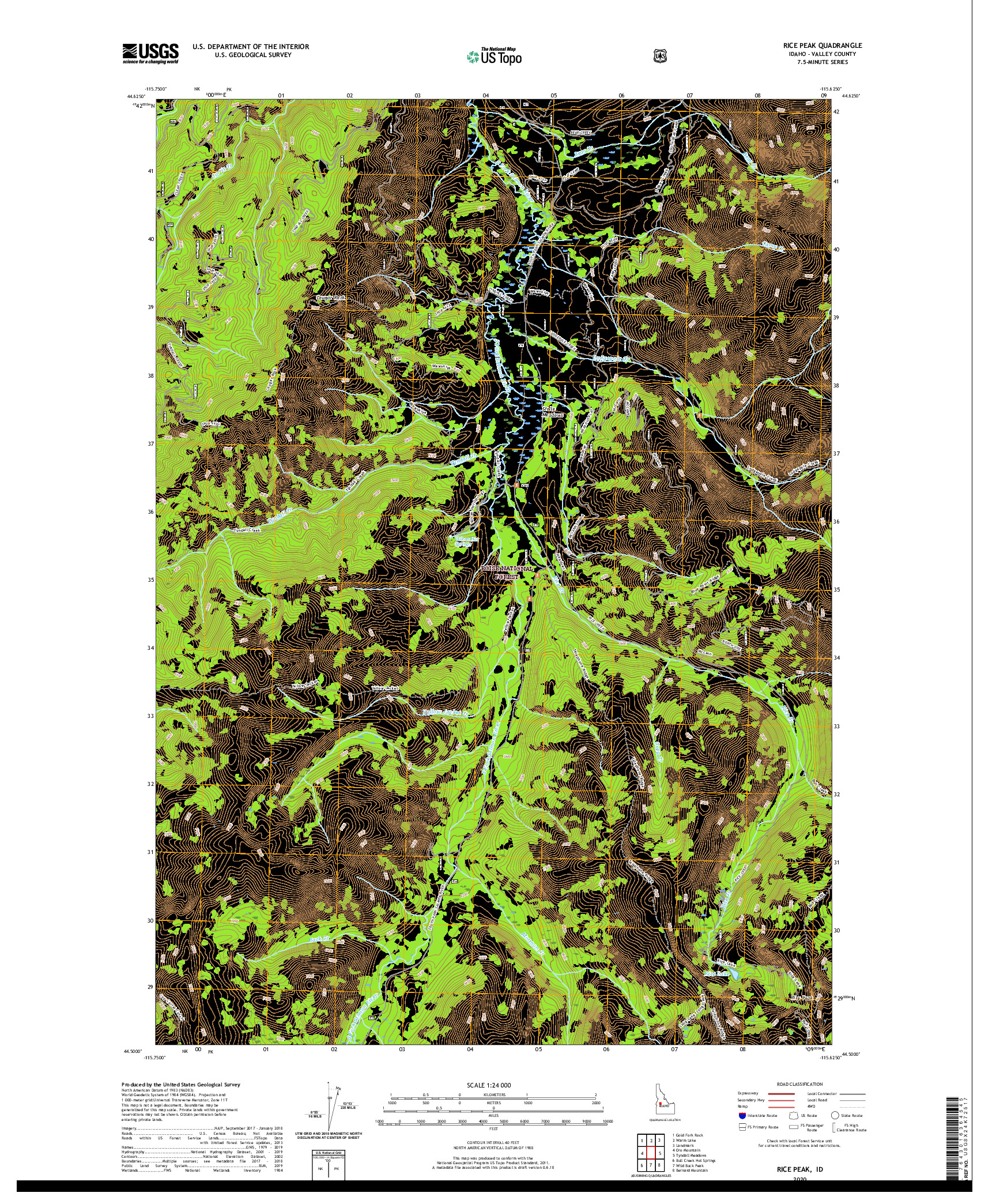 USGS US TOPO 7.5-MINUTE MAP FOR RICE PEAK, ID 2020