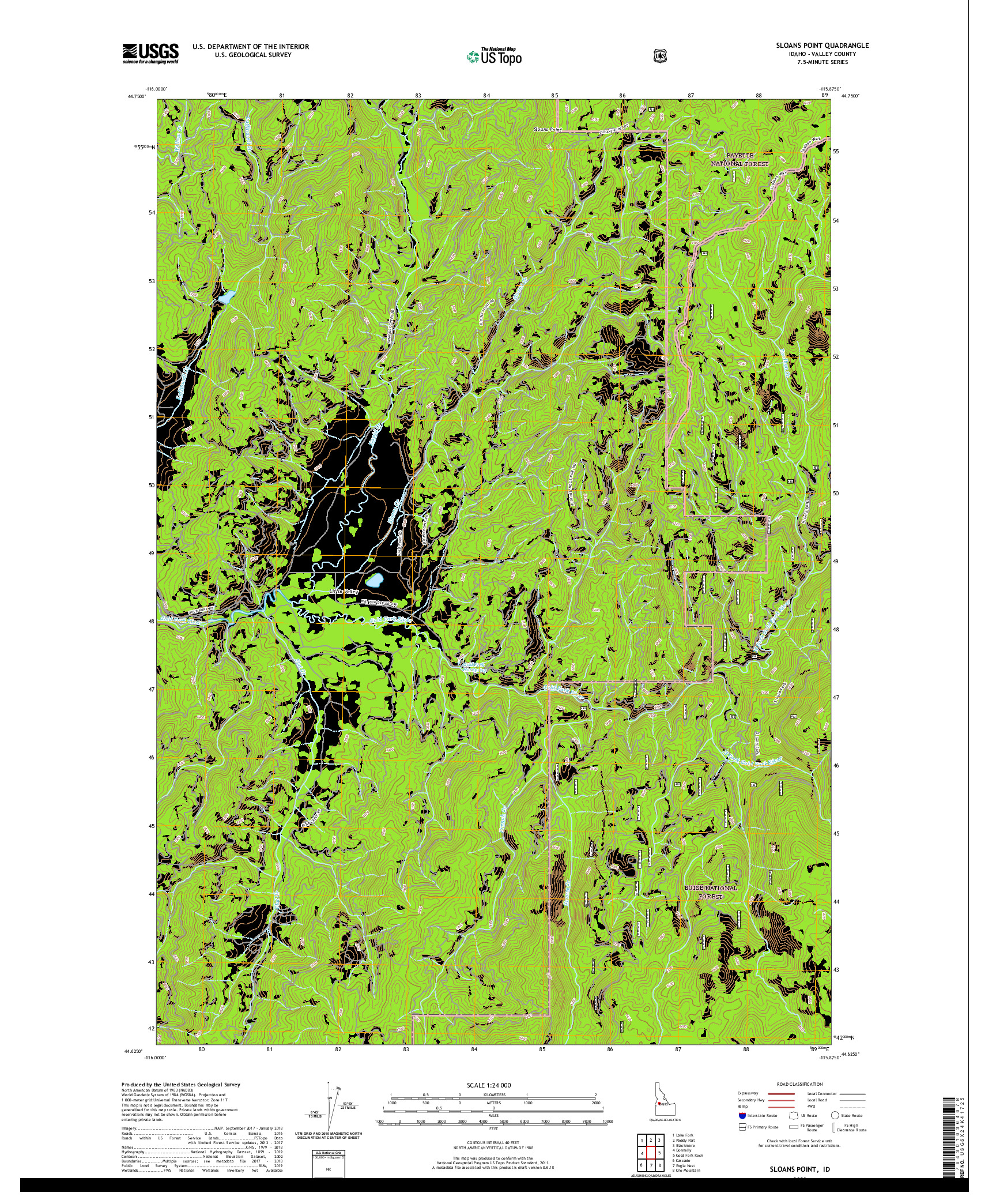 USGS US TOPO 7.5-MINUTE MAP FOR SLOANS POINT, ID 2020