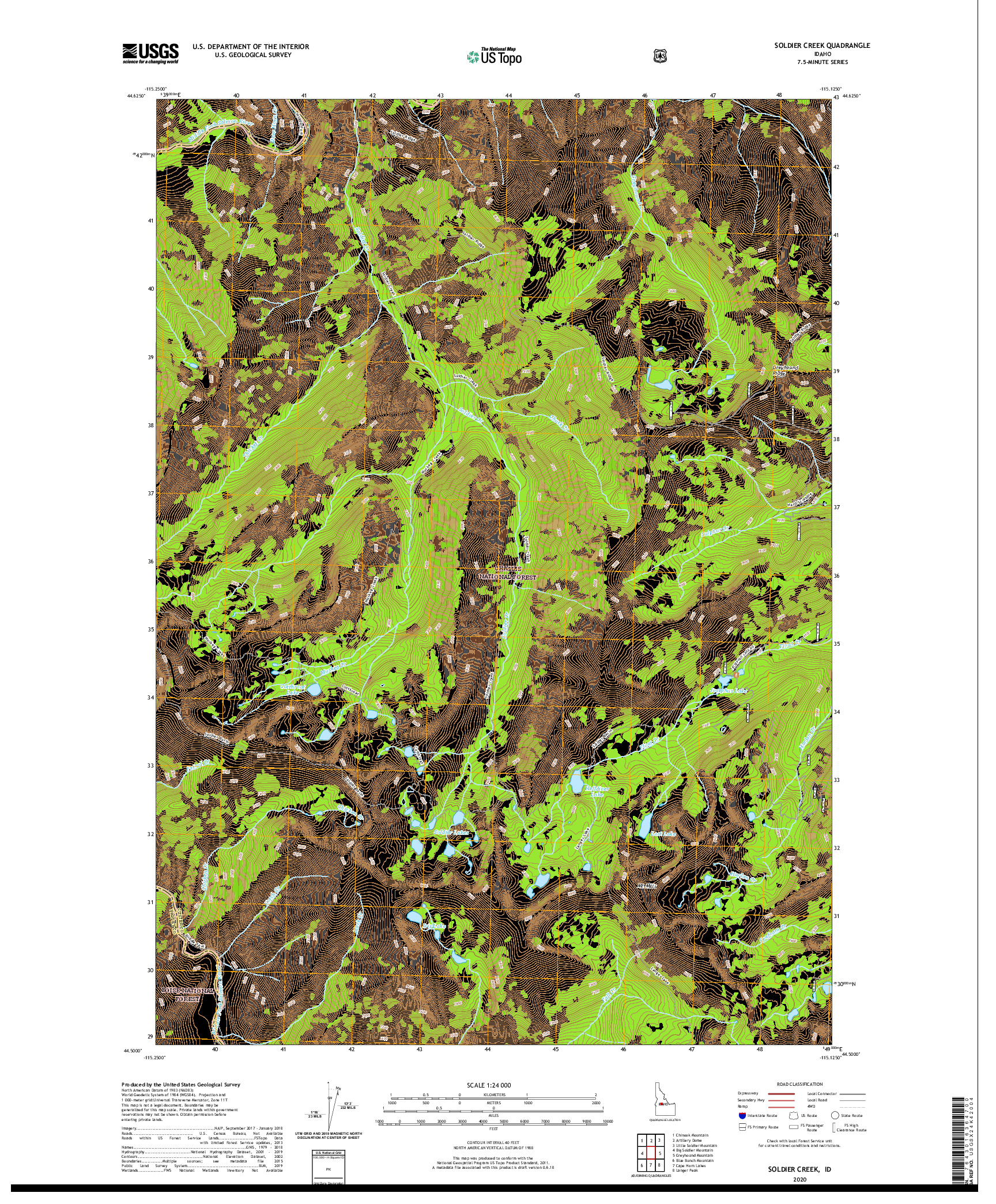 USGS US TOPO 7.5-MINUTE MAP FOR SOLDIER CREEK, ID 2020