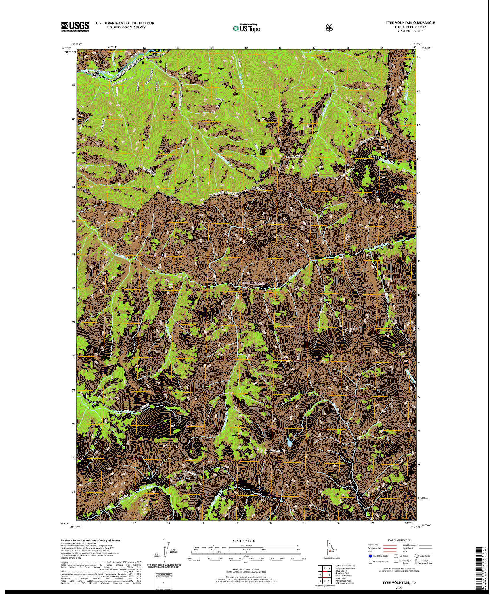 USGS US TOPO 7.5-MINUTE MAP FOR TYEE MOUNTAIN, ID 2020