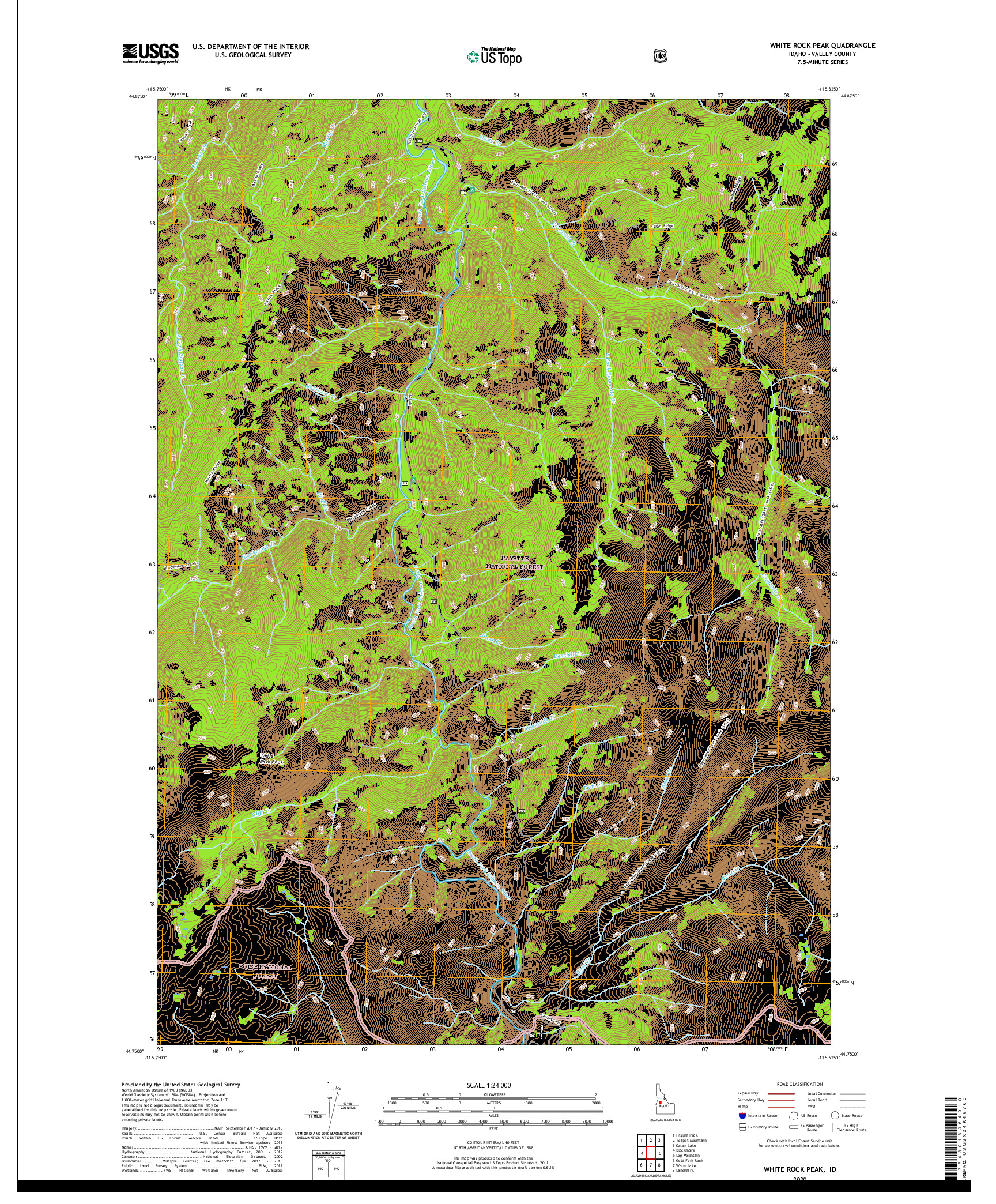 USGS US TOPO 7.5-MINUTE MAP FOR WHITE ROCK PEAK, ID 2020