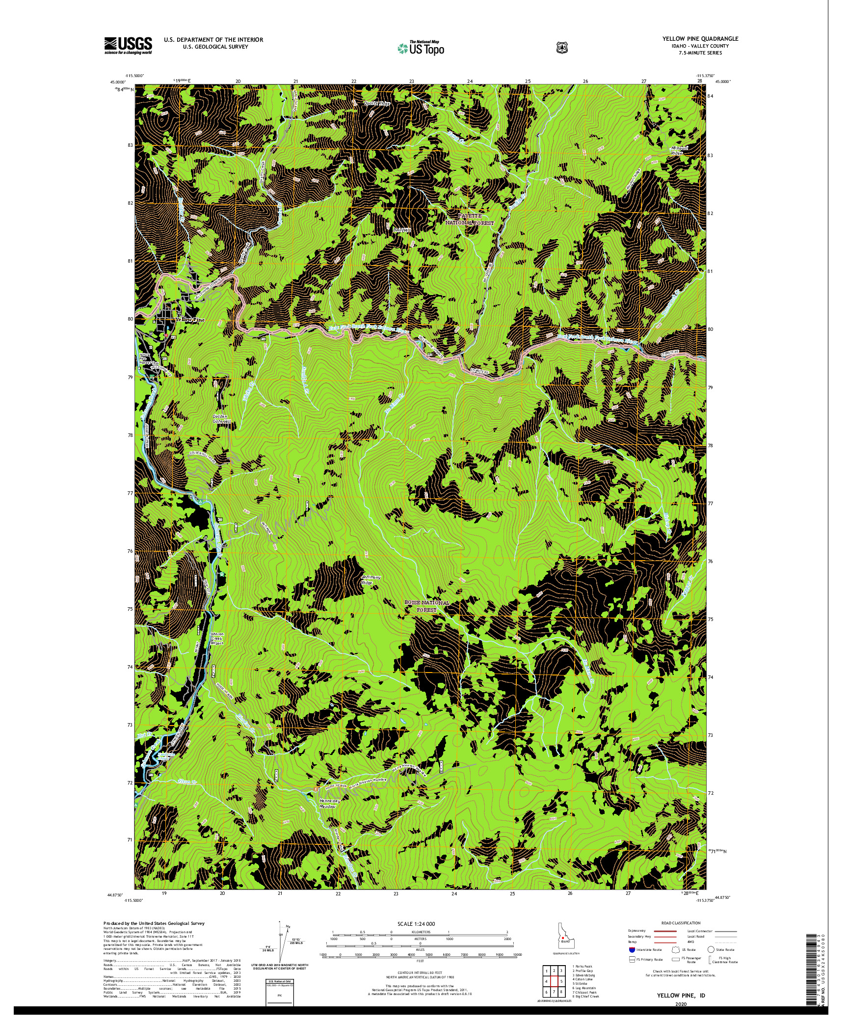 USGS US TOPO 7.5-MINUTE MAP FOR YELLOW PINE, ID 2020