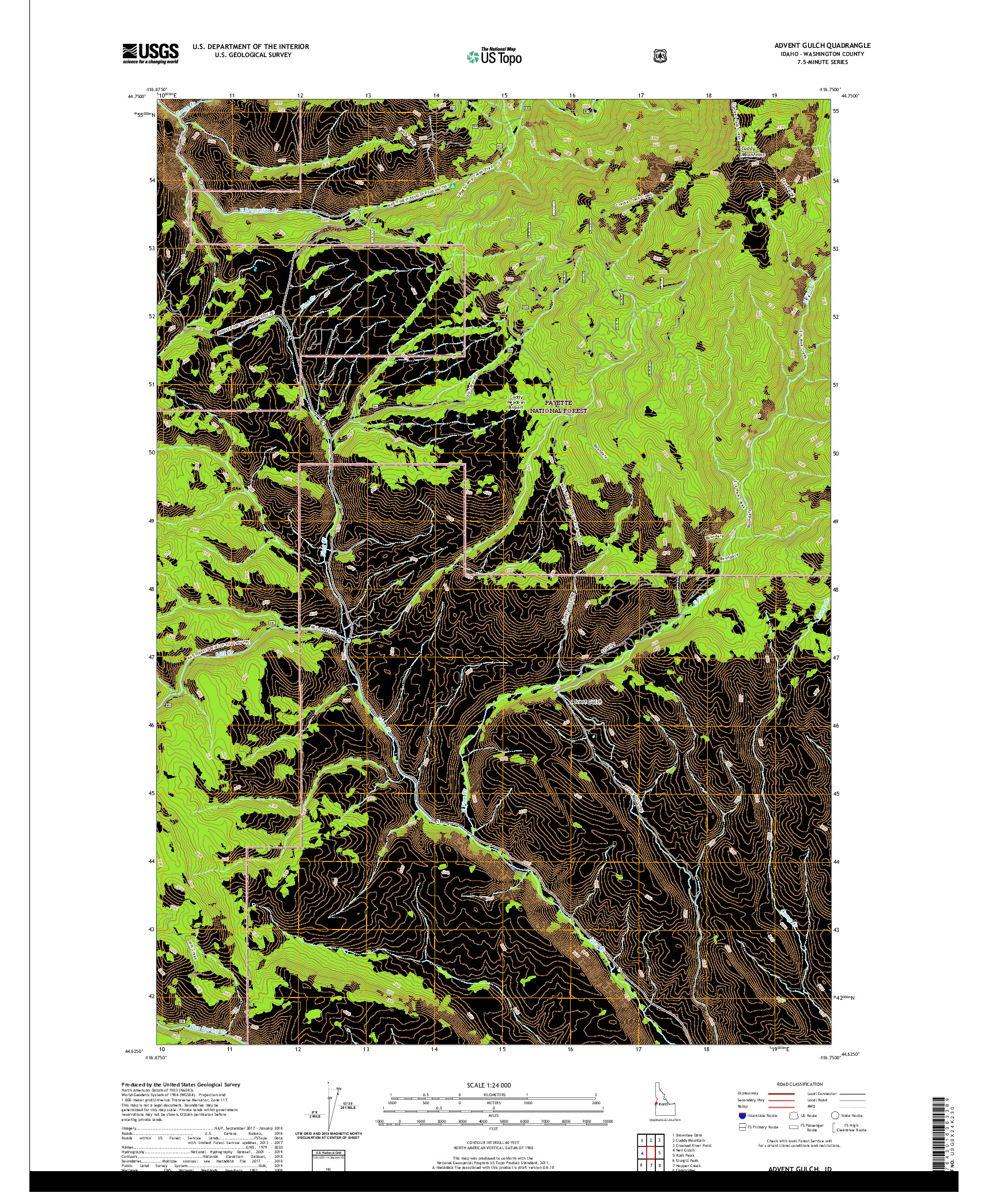 USGS US TOPO 7.5-MINUTE MAP FOR ADVENT GULCH, ID 2020