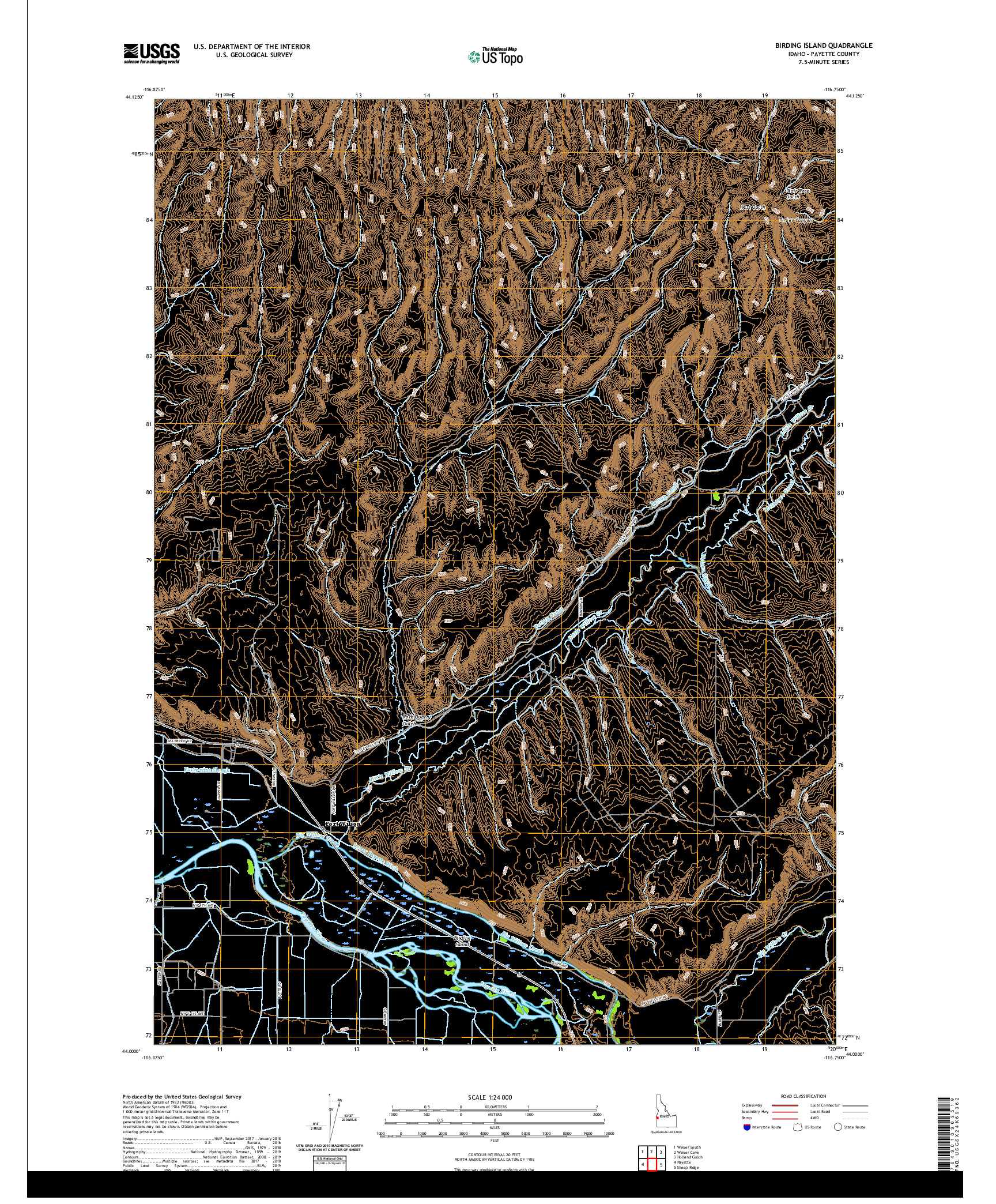USGS US TOPO 7.5-MINUTE MAP FOR BIRDING ISLAND, ID 2020
