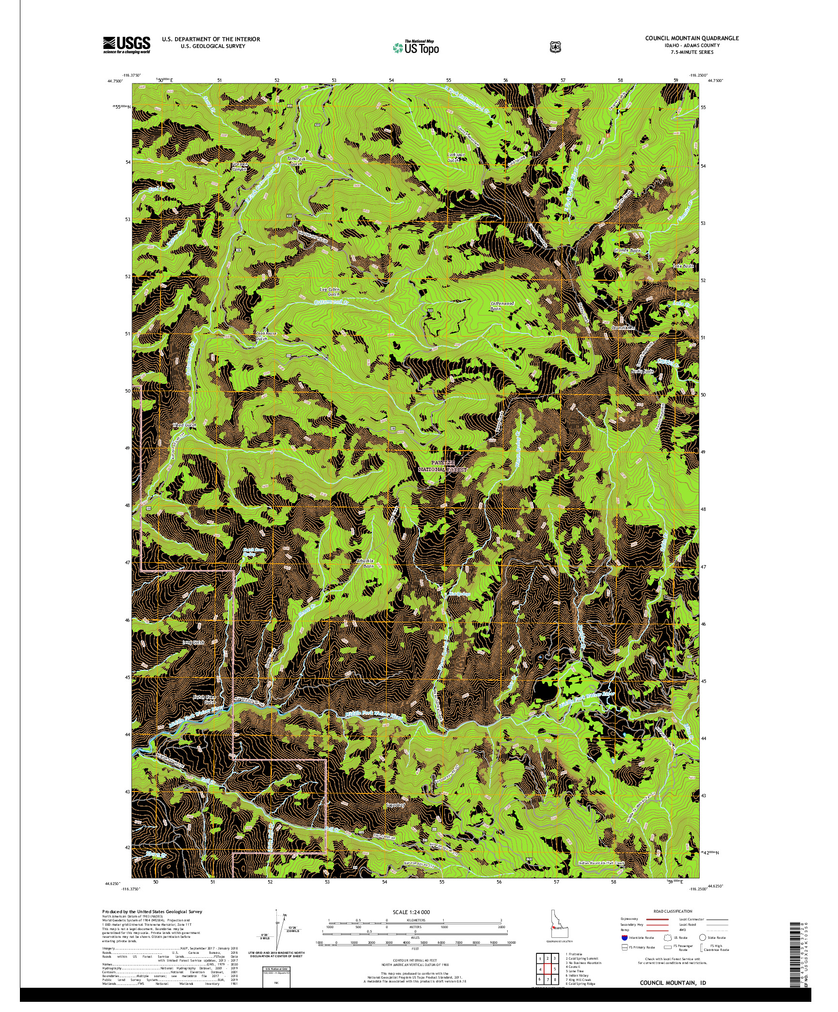 USGS US TOPO 7.5-MINUTE MAP FOR COUNCIL MOUNTAIN, ID 2020