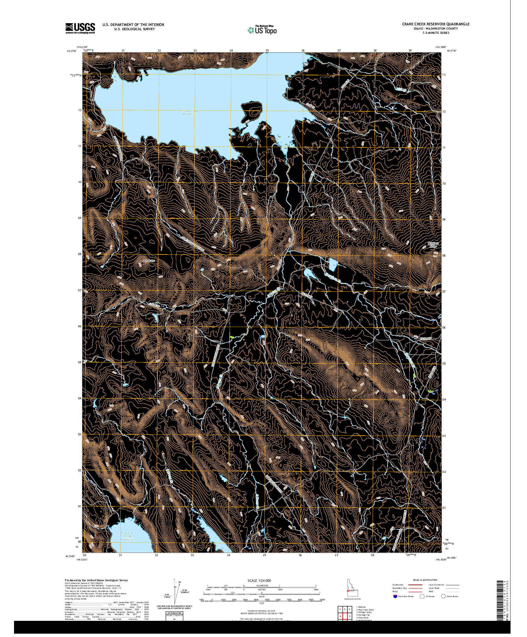 USGS US TOPO 7.5-MINUTE MAP FOR CRANE CREEK RESERVOIR, ID 2020