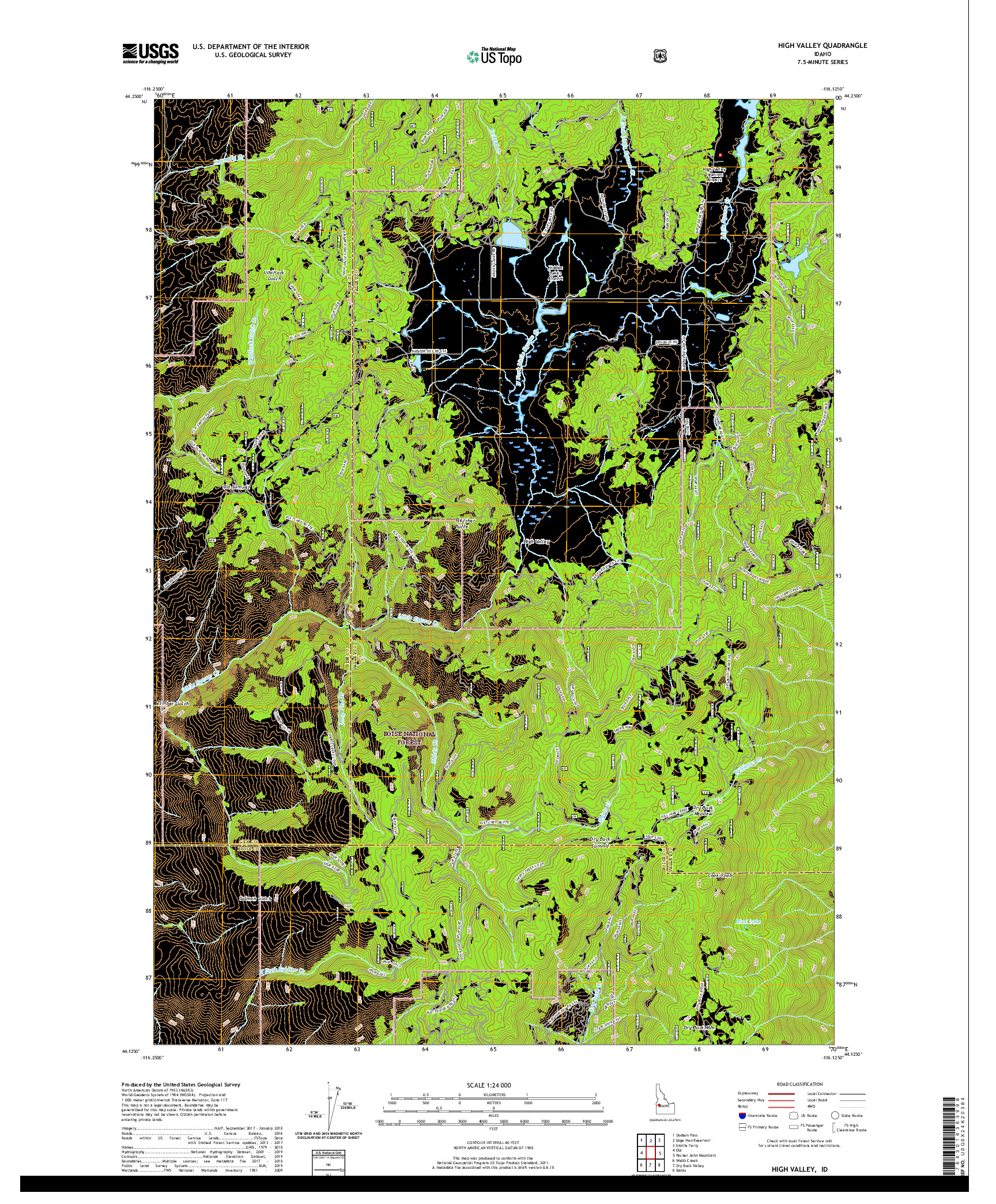 USGS US TOPO 7.5-MINUTE MAP FOR HIGH VALLEY, ID 2020